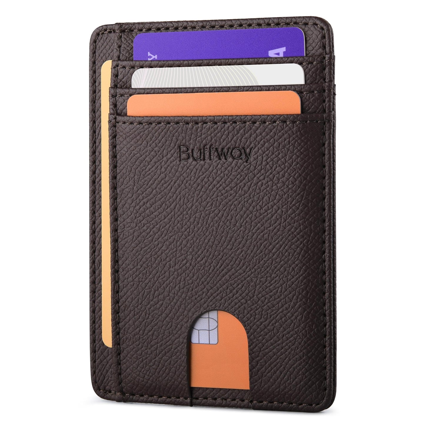 Buffway Slim Minimalist Front Pocket RFID Blocking Leather Wallets for Men and Women - Alaska Black