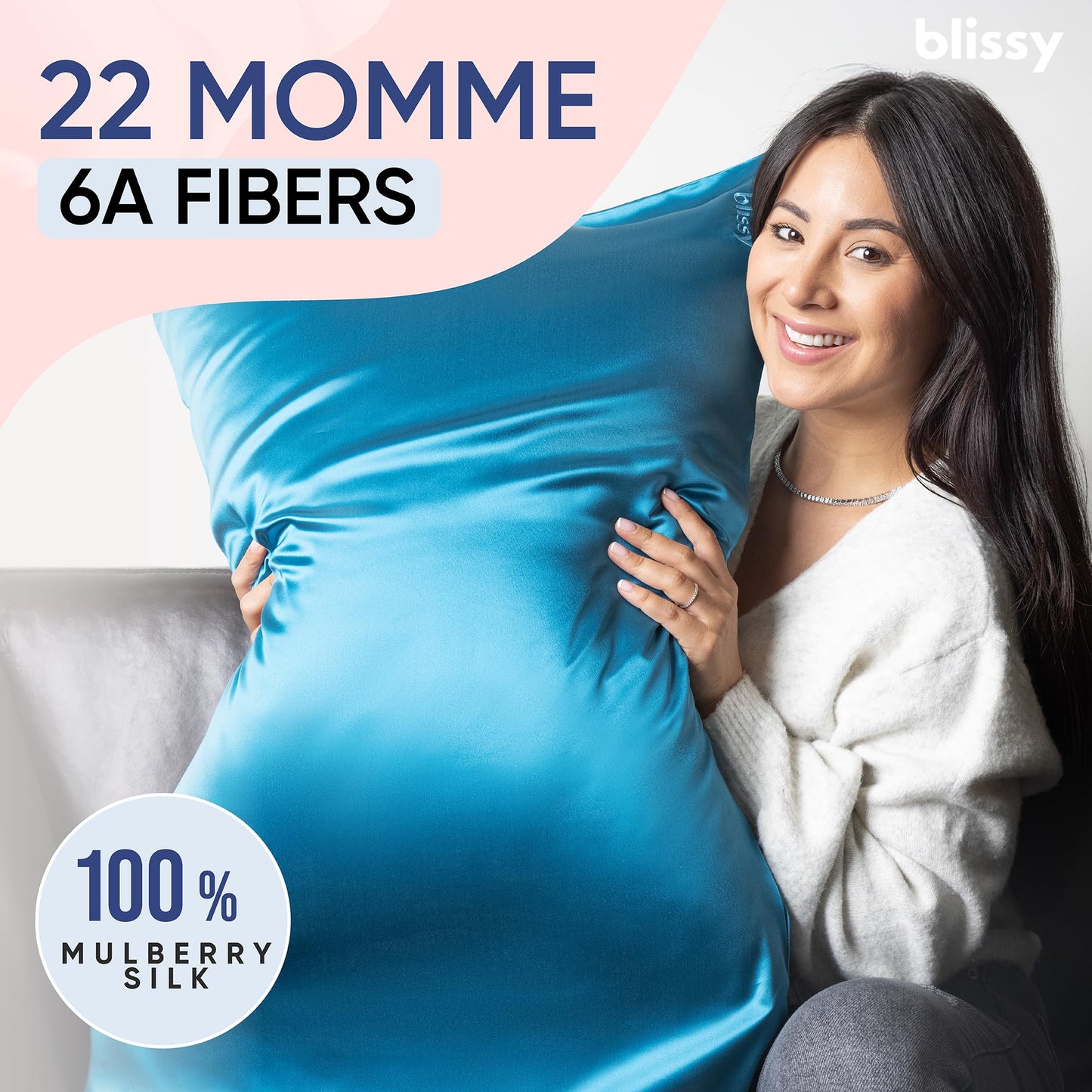 Blissy Silk Pillowcase - 100% Pure Mulberry Silk - 22 Momme 6A High-Grade Fibers - Silk Pillow Cover for Hair & Skin - Regular, Queen & King (Blissy White, Standard)