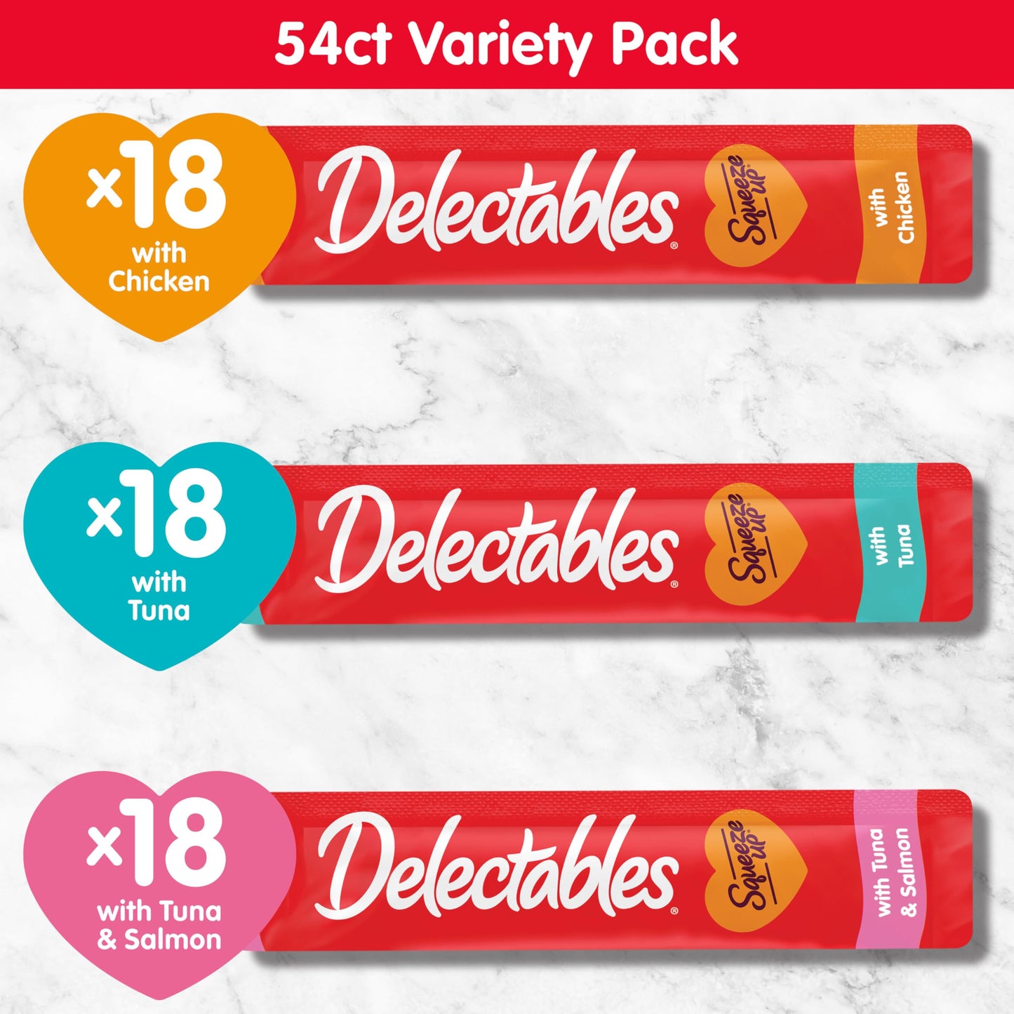 Delectables Squeeze Up Variety Pack, Creamy Squeezable Puree, Lickable Wet Cat Treats, Grain Free, No Added Fillers, No By-Products, No Added Preservatives, 0.5 Ounces Tube, 24 Tubes Total