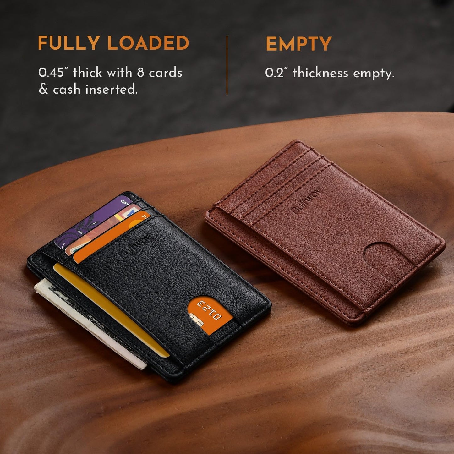 Buffway Slim Minimalist Front Pocket RFID Blocking Leather Wallets for Men and Women - Alaska Black
