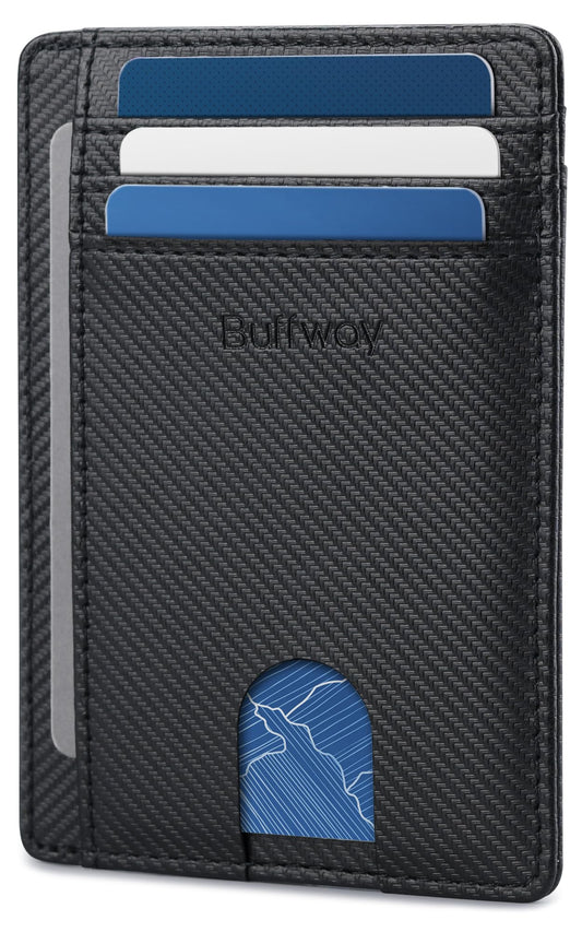 Buffway Slim Minimalist Front Pocket RFID Blocking Leather Wallets for Men and Women - Alaska Black