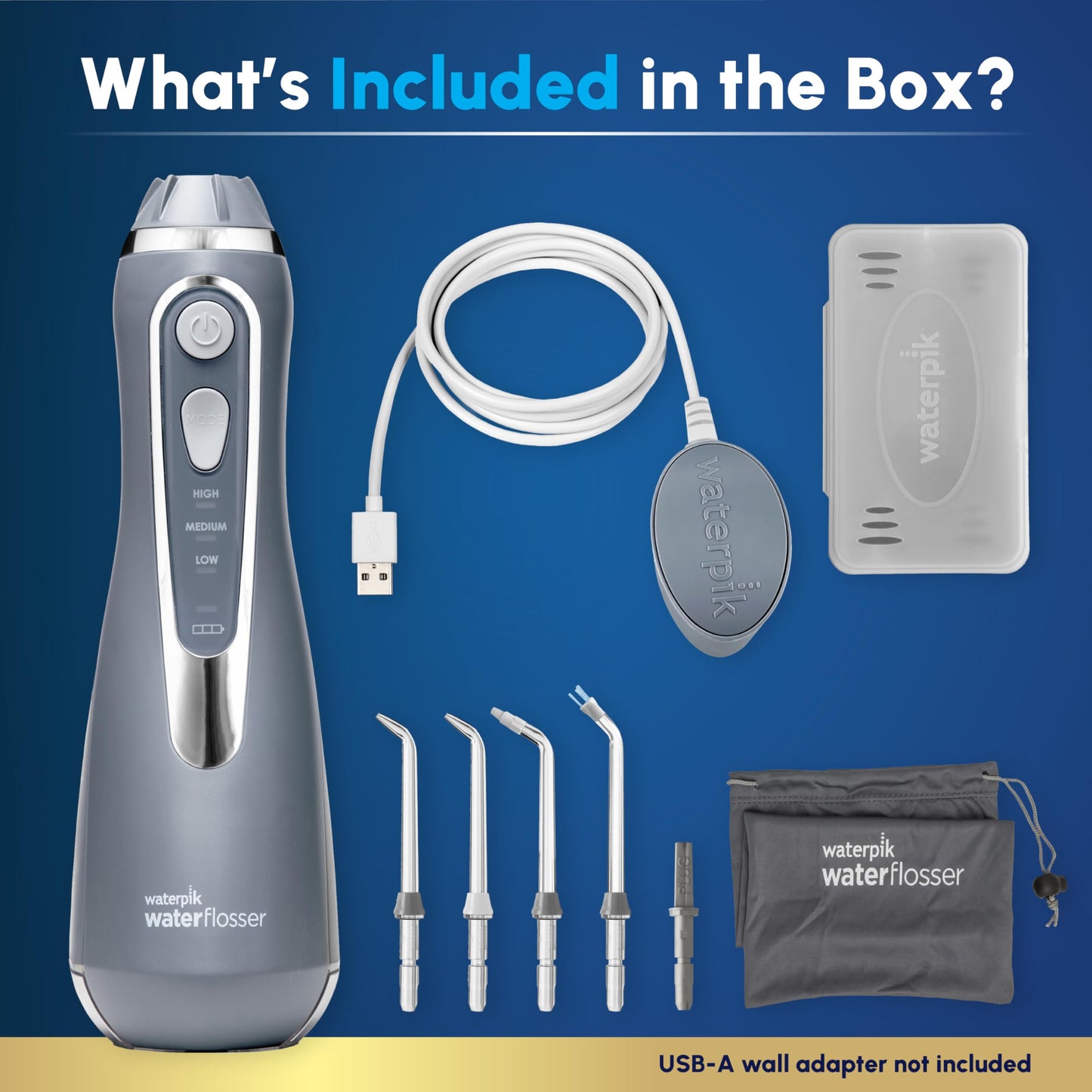 Waterpik Cordless Advanced 2.0 Water Flosser For Teeth, Gums, Braces, Dental Care With Travel Bag and 4 Tips, ADA Accepted, Rechargeable, Portable, and Waterproof, White WP-580, Packaging May Vary