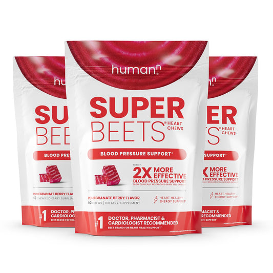 Humann SuperBeets Heart Chews, Nitric Oxide and Blood Pressure Support, Grape Seed Extract & Non-GMO Beet Root Powder Energy Supplement, Pomegranate Berry Flavor, 60 Count