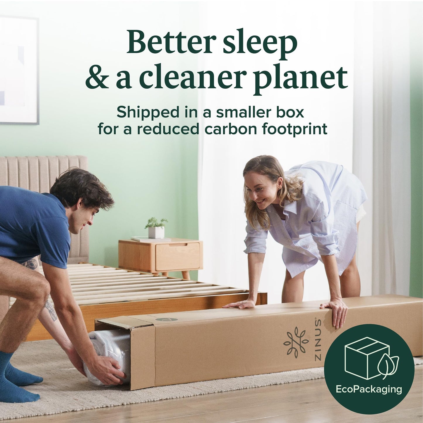 ZINUS 12 Inch King Green Tea Memory Foam Mattress [New Version], Fiberglass free, Medium Firm Feel, Zoned Pressure Relief, Certified Safe Foams & Fabric, Mattress in A Box