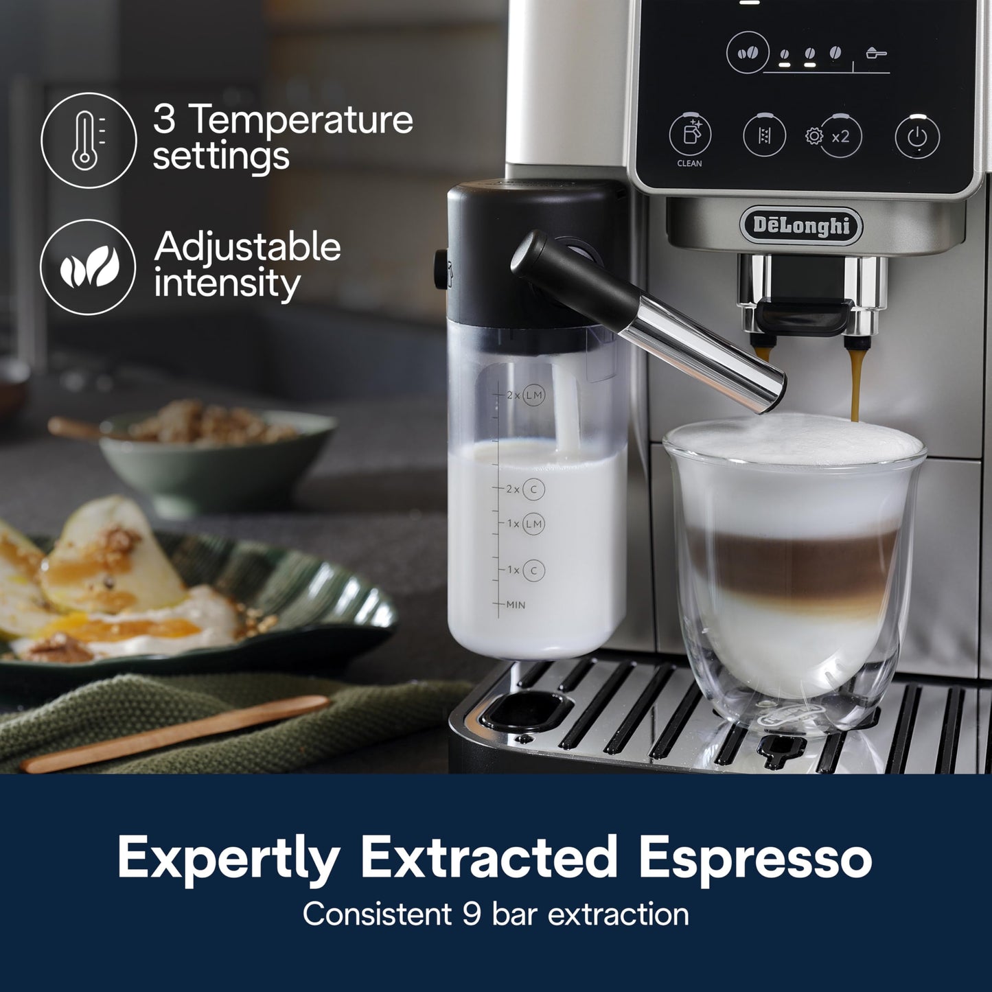De'Longhi Magnifica Plus Fully Automatic Espresso Machine - Brew 18+ One Touch Coffee Recipes for up to 4 User Profiles, Automatic Milk Steam Wand & Built-in Grinder, Touchscreen Display