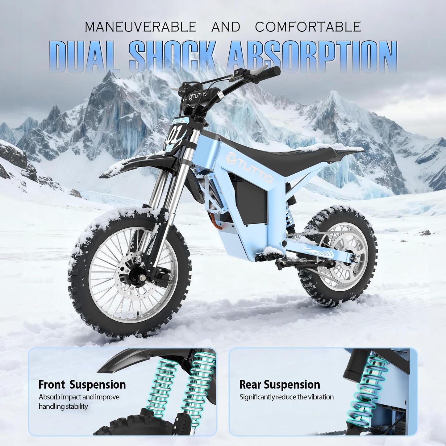 Tuttio Soleil 01 Electric-Dirt-Bike Soleil 01 BF Electric-Bike with 48V 21Ah Removable Battery, 37MPH, 14"/12" Fat Tire E-Motorcycle for Mountain Off-Road Teens Adults, Fit Age 13+