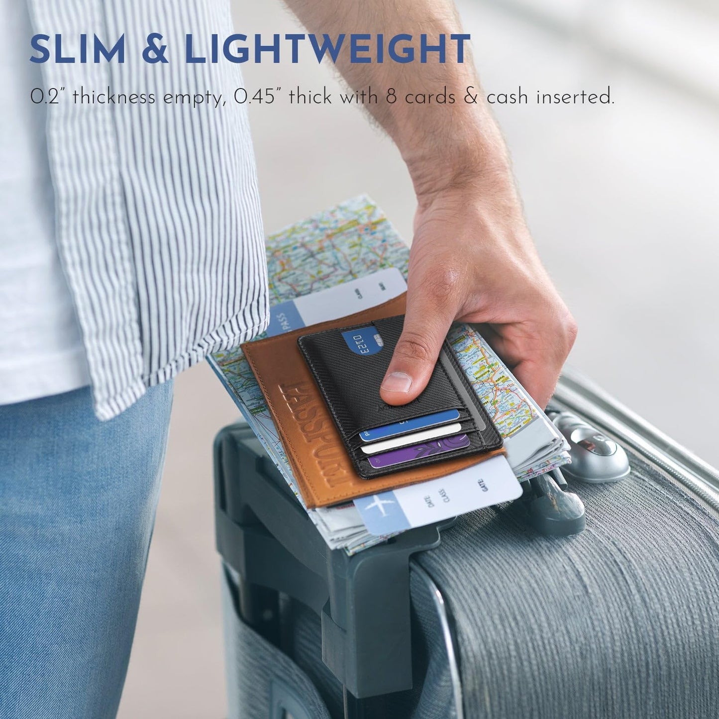 Buffway Slim Minimalist Front Pocket RFID Blocking Leather Wallets for Men and Women - Alaska Black