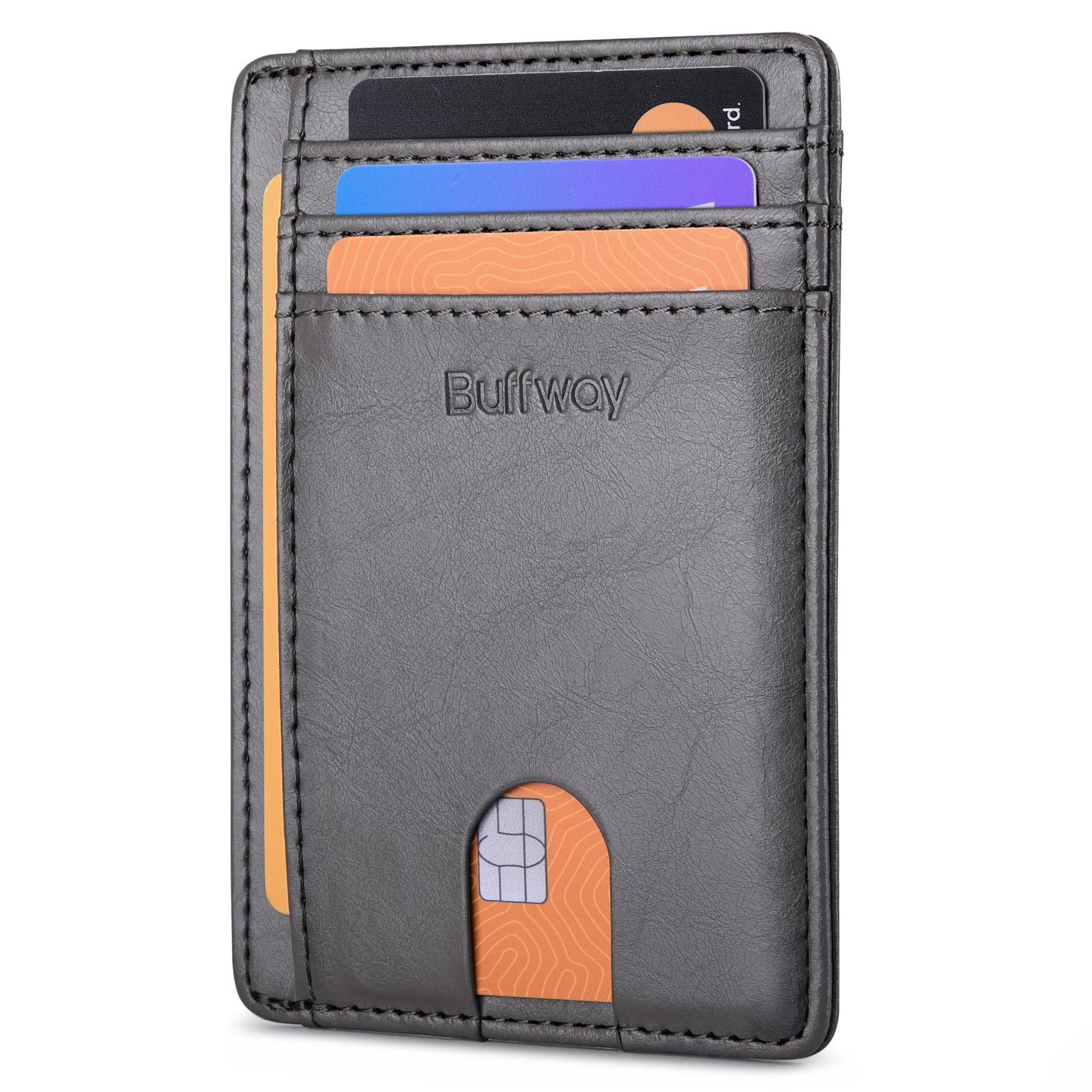 Buffway Slim Minimalist Front Pocket RFID Blocking Leather Wallets for Men and Women - Alaska Black