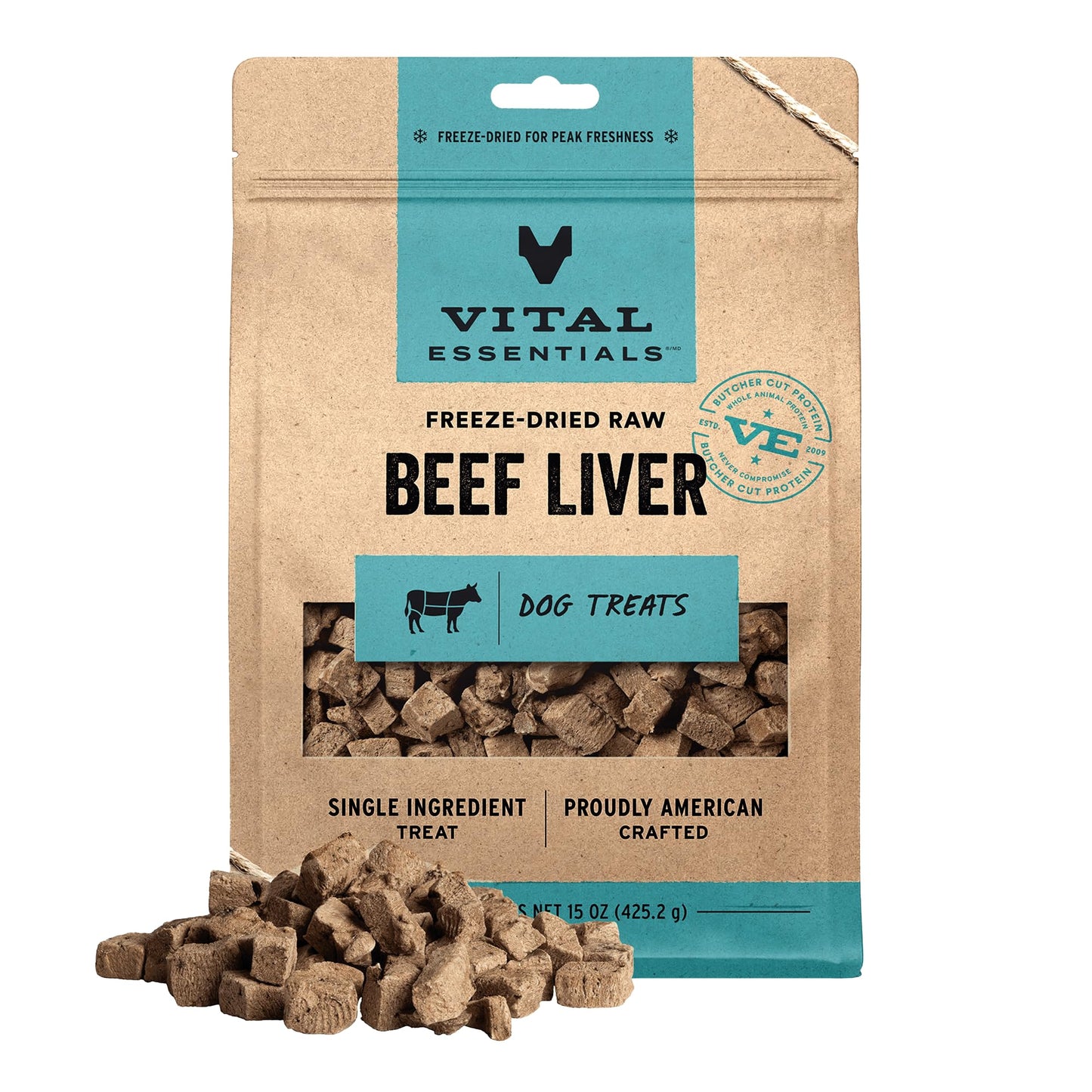 Vital Essentials Single Ingredient Beef Liver Dog Treats, 2.1 oz | Freeze-Dried Raw | Premium Quality High Protein Training Treats | Grain Free, Gluten Free, Filler Free