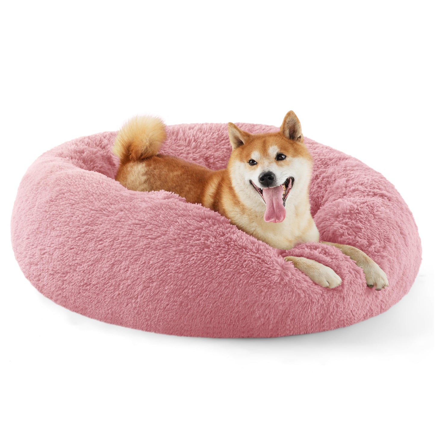 Bedsure Calming Dog Bed Medium Size Dog - Donut Washable Medium Pet Bed, 30 inches Anti-Slip Round Fluffy Plush Faux Fur Cat Bed, Fits up to 45 lbs Pets, Camel
