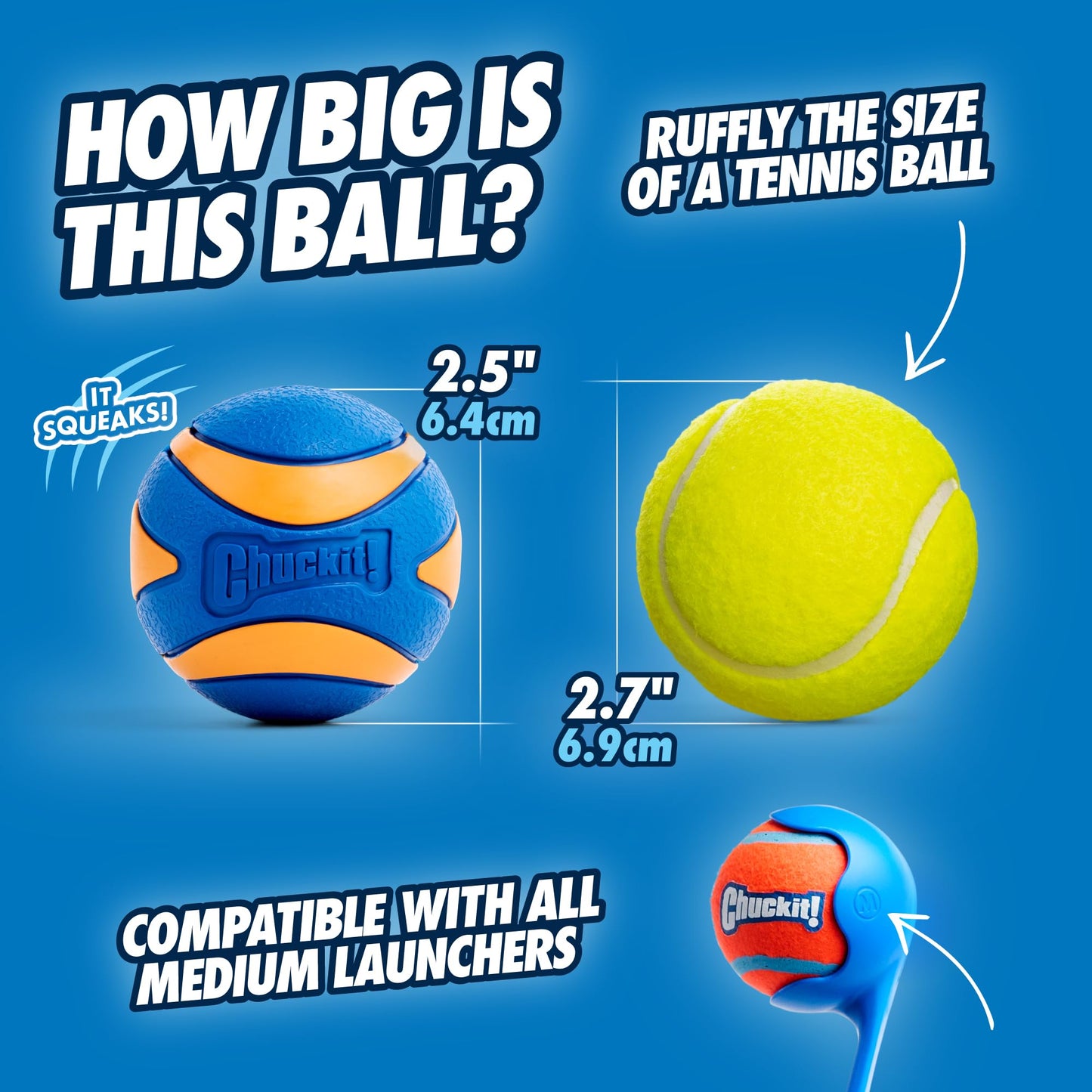 Chuckit! Ultra Ball Dog Toy - Medium Bouncy Fetch Balls For Dogs 20-60 lbs - Made from Durable Rubber - Floating Water Pet Toys - Size Medium - 2.5-inch Diameter - Pack of 2