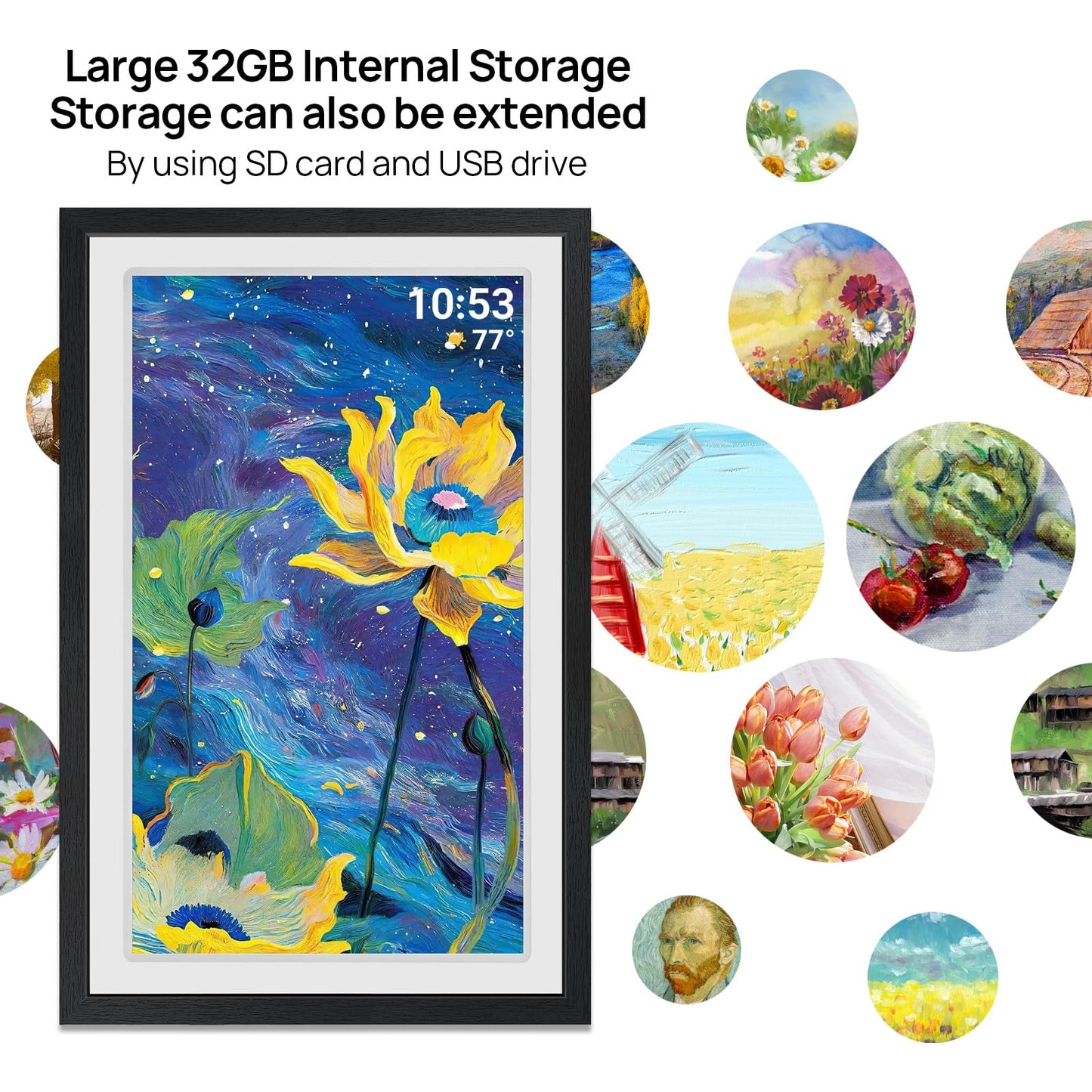 32GB FRAMEO 10.1 Inch Smart WiFi Digital Photo Frame 1280x800 IPS LCD Touch Screen, Auto-Rotate Portrait and Landscape, Built in 32GB Memory, Share Moments Instantly via Frameo App from Anywhere