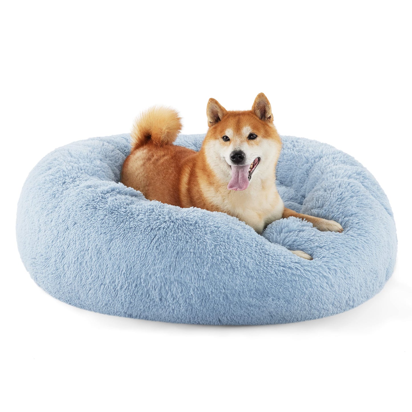 Bedsure Calming Dog Bed Medium Size Dog - Donut Washable Medium Pet Bed, 30 inches Anti-Slip Round Fluffy Plush Faux Fur Cat Bed, Fits up to 45 lbs Pets, Camel