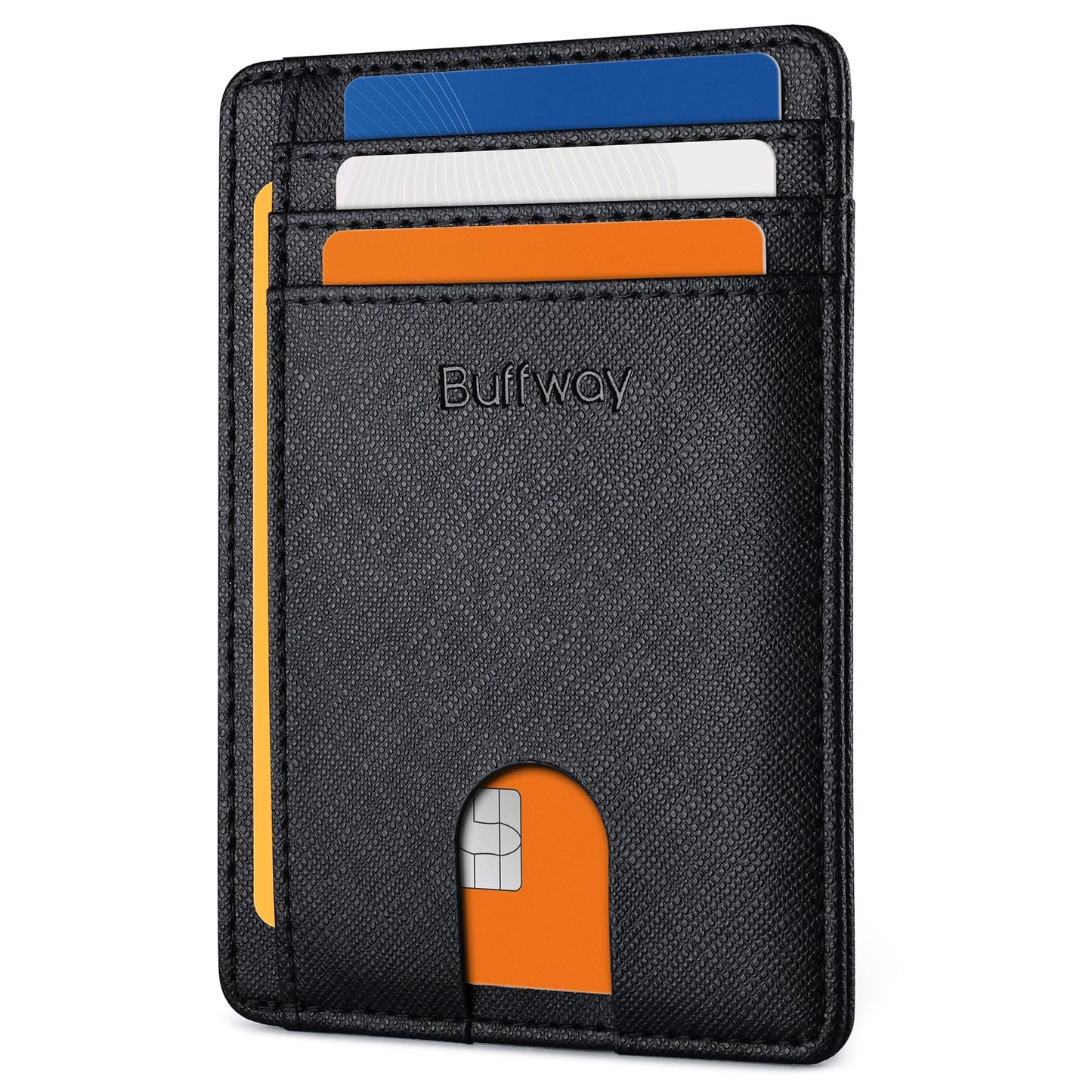 Buffway Slim Minimalist Front Pocket RFID Blocking Leather Wallets for Men and Women - Alaska Black