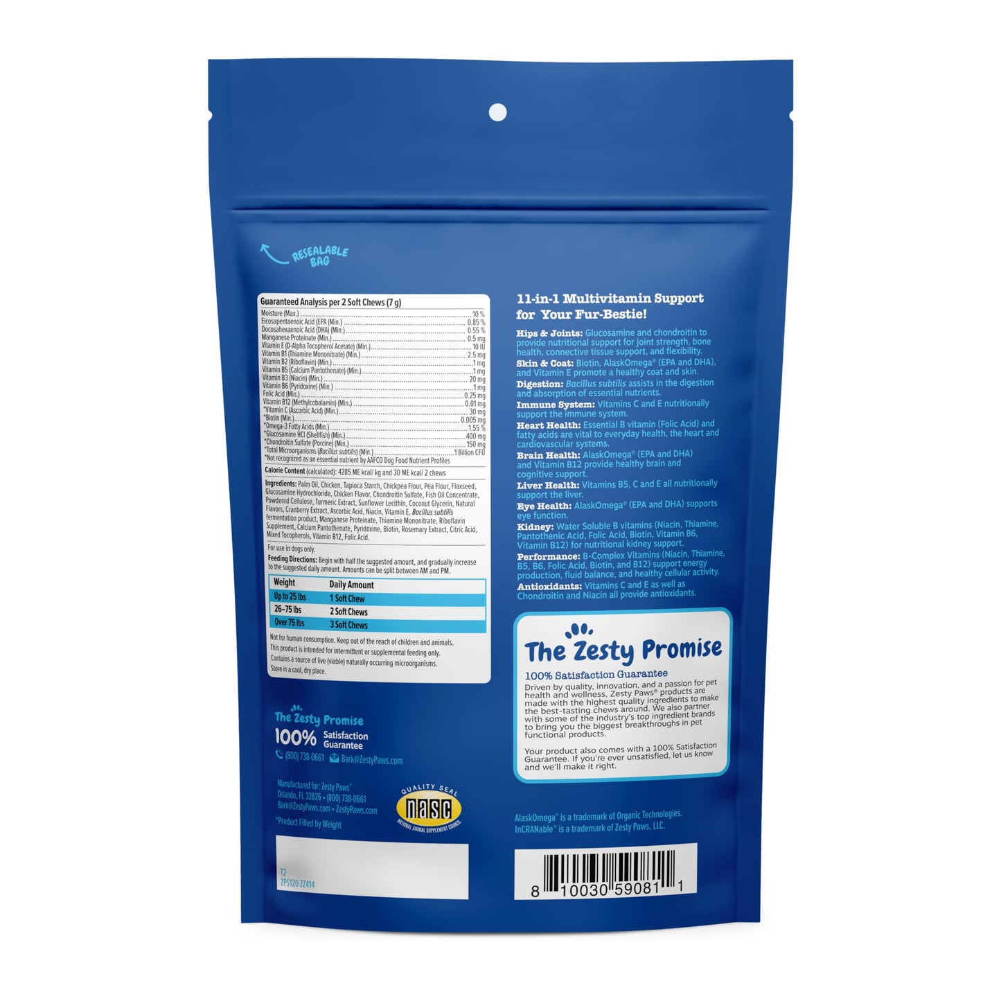 Zesty Paws Dog Multivitamin, Chewable Dog Vitamins and Supplements for Hip & Joints, Skin & Coat, Omega 3 Fish Oil for Dogs- Senior & Puppy Multivitamin- Chicken- 90ct