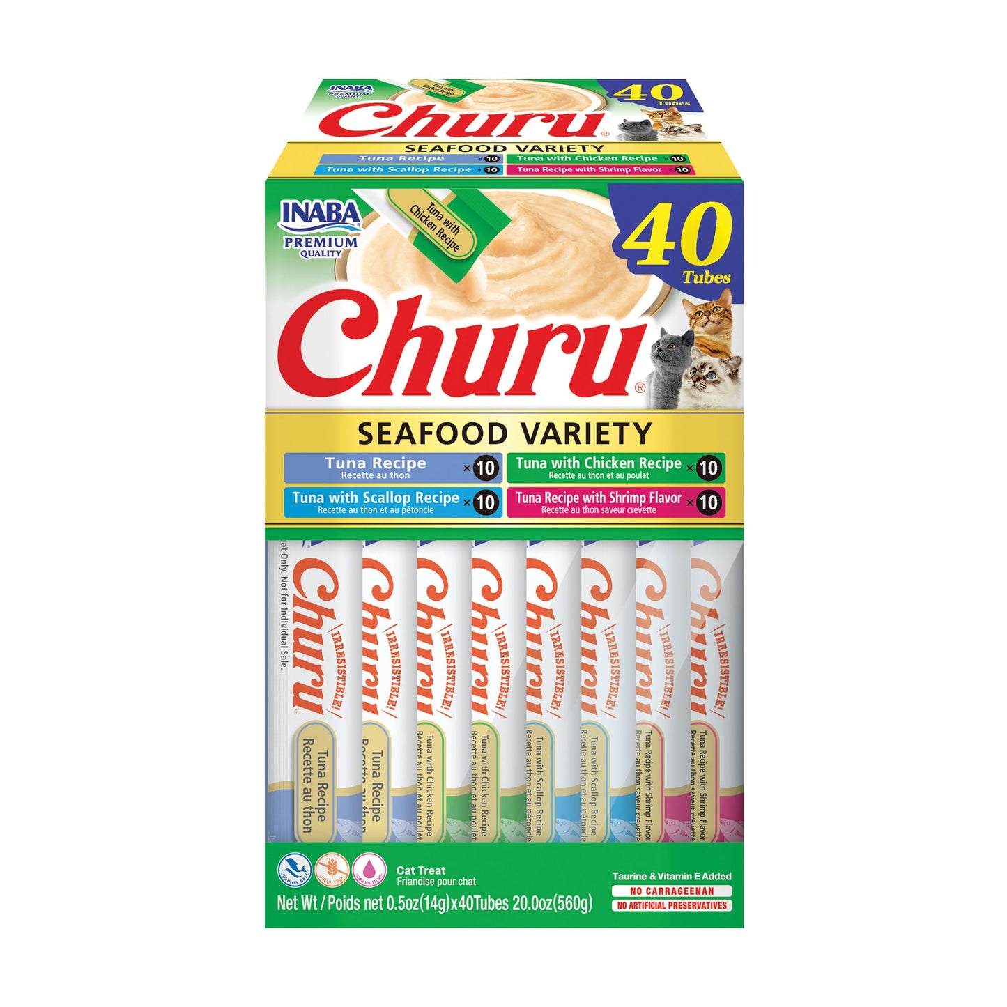 INABA Churu Cat Treats, Grain-Free, Lickable, Squeezable Creamy Purée Cat Treat/Topper, 60 Servings, Chicken Variety Box