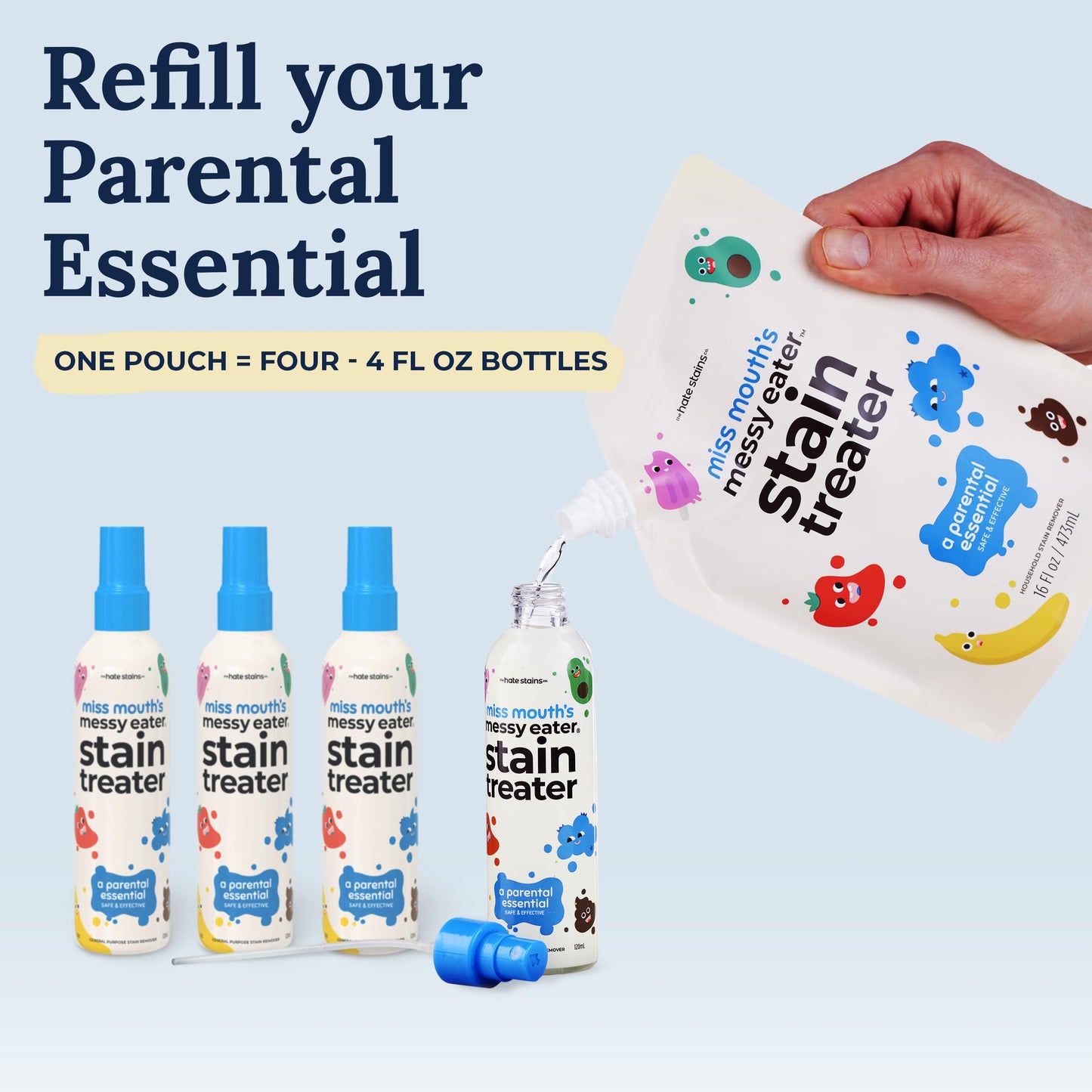 Miss Mouth's Messy Eater Stain Treater - 32oz Refill - Newborn & Baby Essentials - No Dry Cleaning Food, Grease, Coffee Off Laundry, Underwear, Fabric