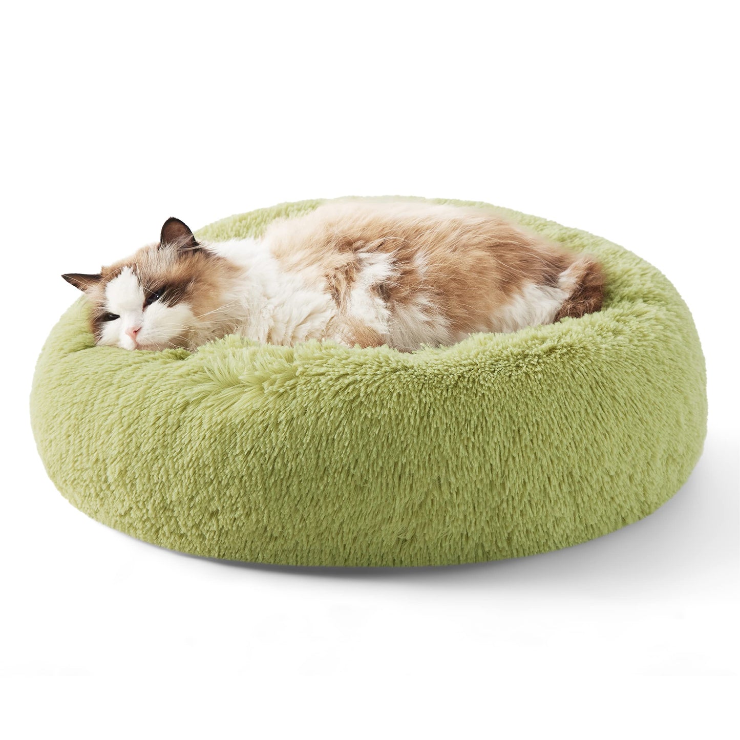 Bedsure Calming Dog Bed Medium Size Dog - Donut Washable Medium Pet Bed, 30 inches Anti-Slip Round Fluffy Plush Faux Fur Cat Bed, Fits up to 45 lbs Pets, Camel