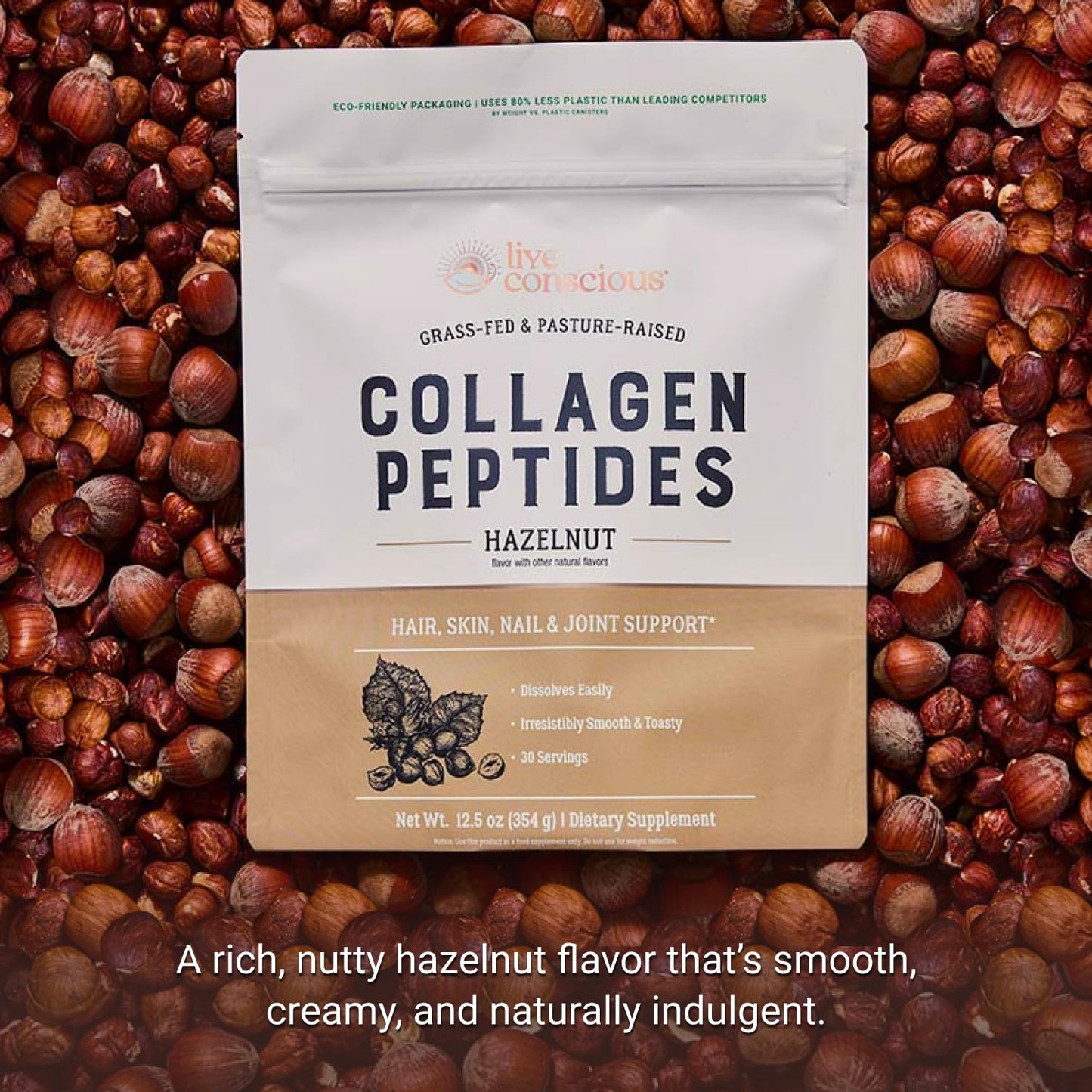 Live Conscious Collagen Peptides Powder - Naturally-Sourced Hydrolyzed Collagen Powder - Hair, Skin, Nail, and Joint Support - Type I & III Grass-Fed Collagen Supplements for Women and Men - 16oz