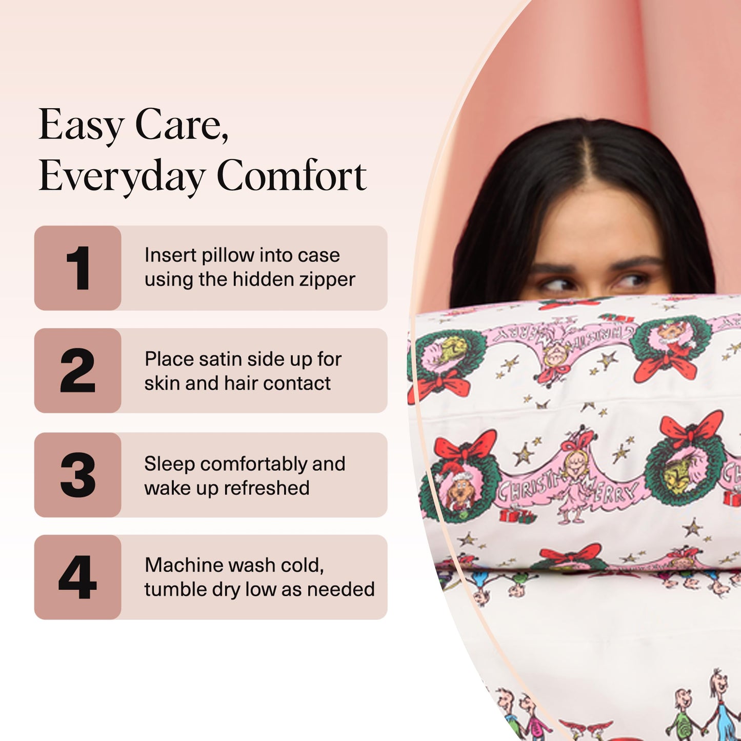 Kitsch x Elf North Pole - Satin Pillowcase with Zipper for Hair & Skin – Softer Than Silk, Cooling Pillow case, Wrinkle-Free, Machine Washable, Queen/Standard (19x26)