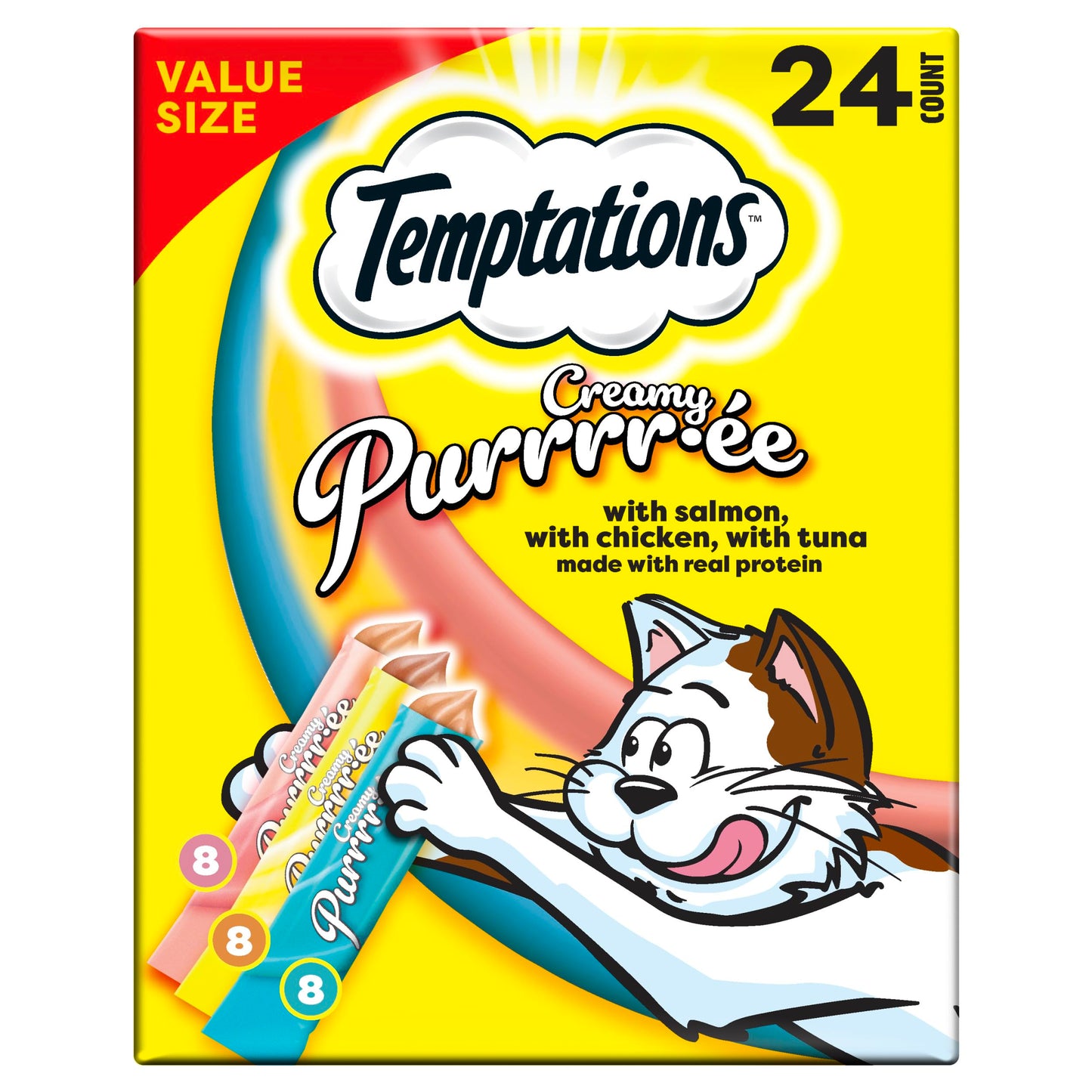 Temptations Creamy Puree Variety Pack of Squeezable Cat Treats, 0.42 oz. Tubes, 24 Count