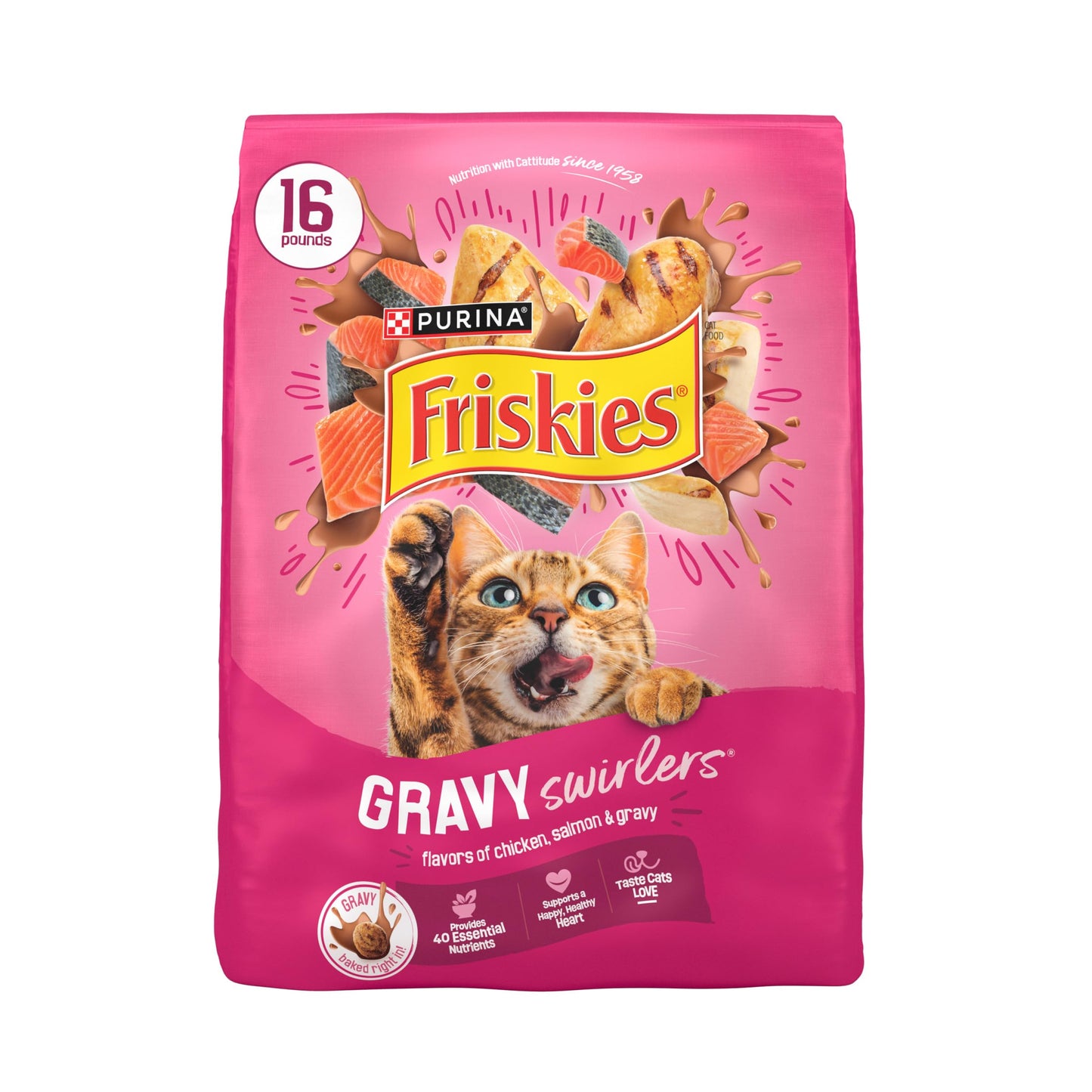 Purina Friskies Gravy Swirlers With Flavors of Chicken, Salmon and Gravy Dry Cat Food - 3.15 lb. Bag