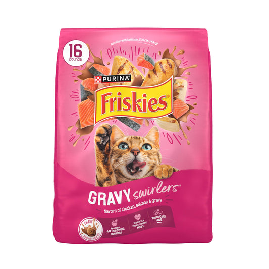 Purina Friskies Gravy Swirlers With Flavors of Chicken, Salmon and Gravy Dry Cat Food - 3.15 lb. Bag