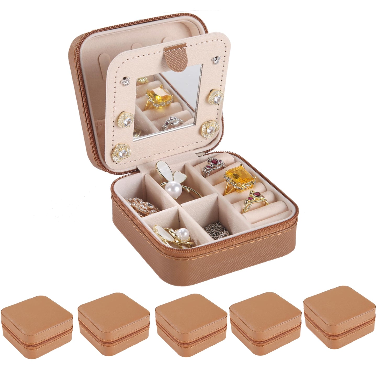 KElofoN Travel jewelry case Travel jewelry box Travel Jewelry Organizer Small box Gift for Girls Women with Mirror(Green)