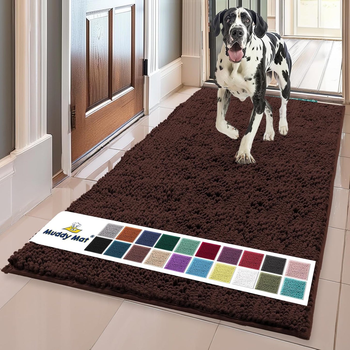 Muddy Mat® Shown on TV Super Absorbent Microfiber Dog Door Mat for Muddy Paws, Non-Slip Washable Pet Rug, Quick Dry Chenille Entryway Carpet, Machine Washable Indoor Outdoor mat, Grey 30"x19"