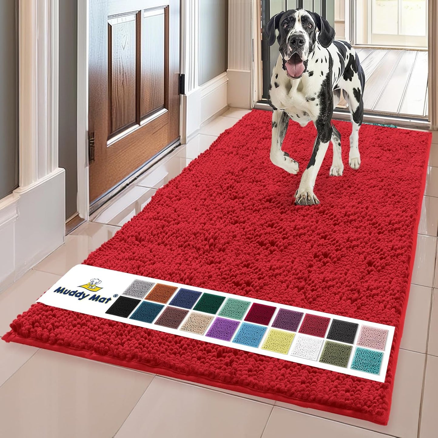Muddy Mat® Shown on TV Super Absorbent Microfiber Dog Door Mat for Muddy Paws, Non-Slip Washable Pet Rug, Quick Dry Chenille Entryway Carpet, Machine Washable Indoor Outdoor mat, Grey 30"x19"