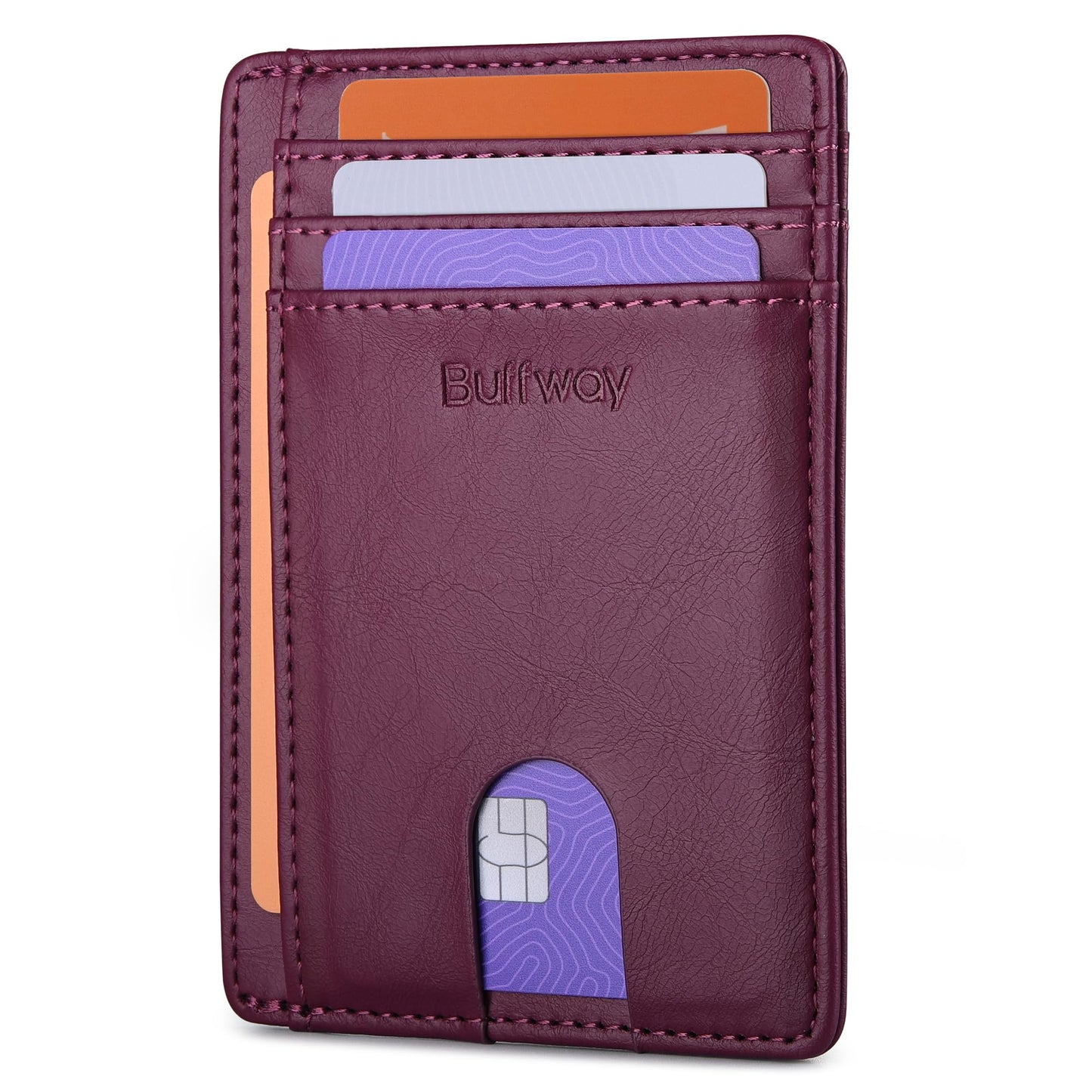 Buffway Slim Minimalist Front Pocket RFID Blocking Leather Wallets for Men and Women - Alaska Black