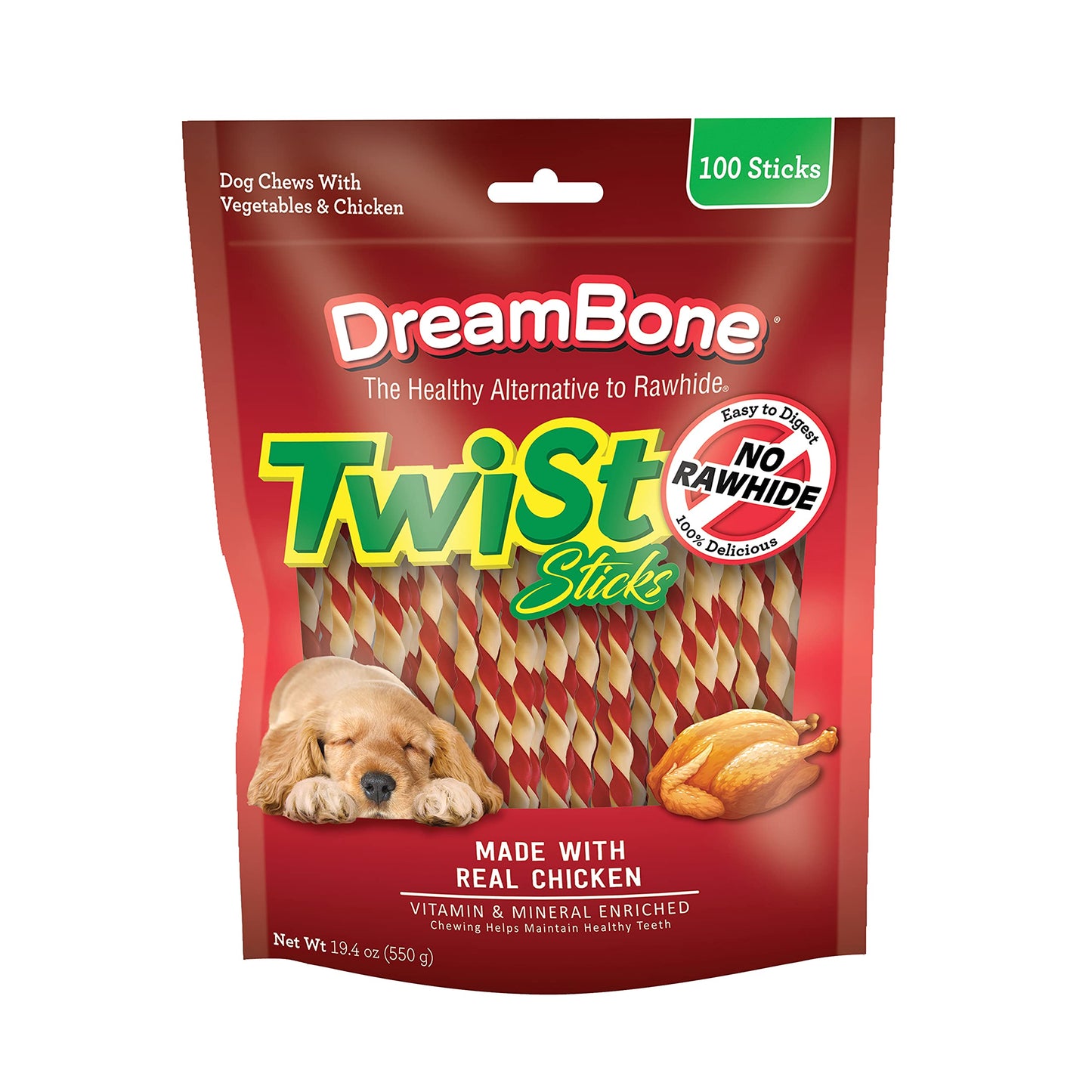 DreamBone Twist Sticks, Made With Real Chicken, Rawhide-Free Chews for Dogs, 50 Count