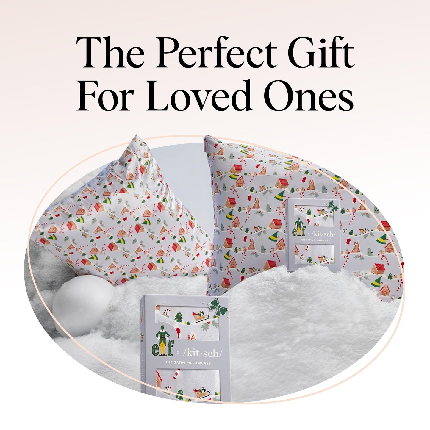 Kitsch x Elf North Pole - Satin Pillowcase with Zipper for Hair & Skin – Softer Than Silk, Cooling Pillow case, Wrinkle-Free, Machine Washable, Queen/Standard (19x26)