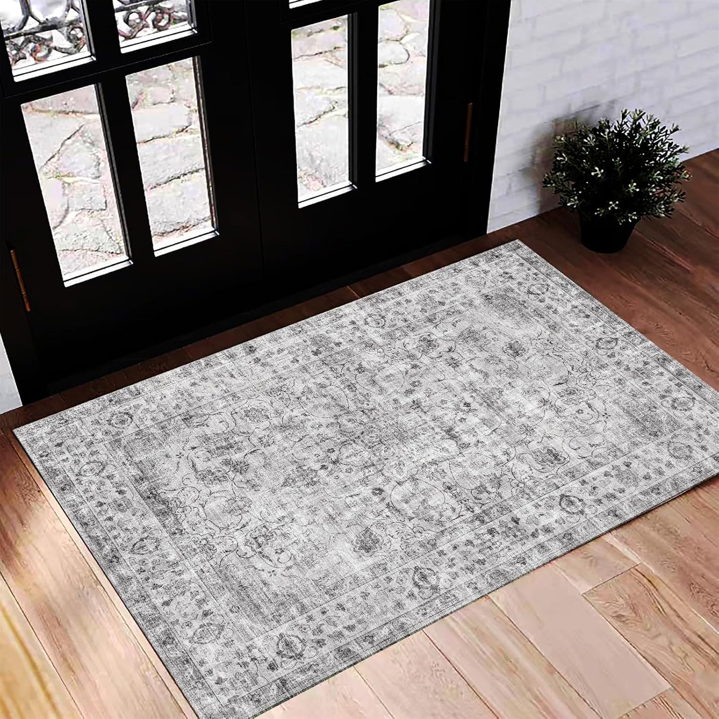 Washable Area Rug 9'x12' Boho Design Non-Shedding Easy Care Ideal for High Traffic Areas in Living Room Bedroom Office Coffee Table Kitchen Large Carpet