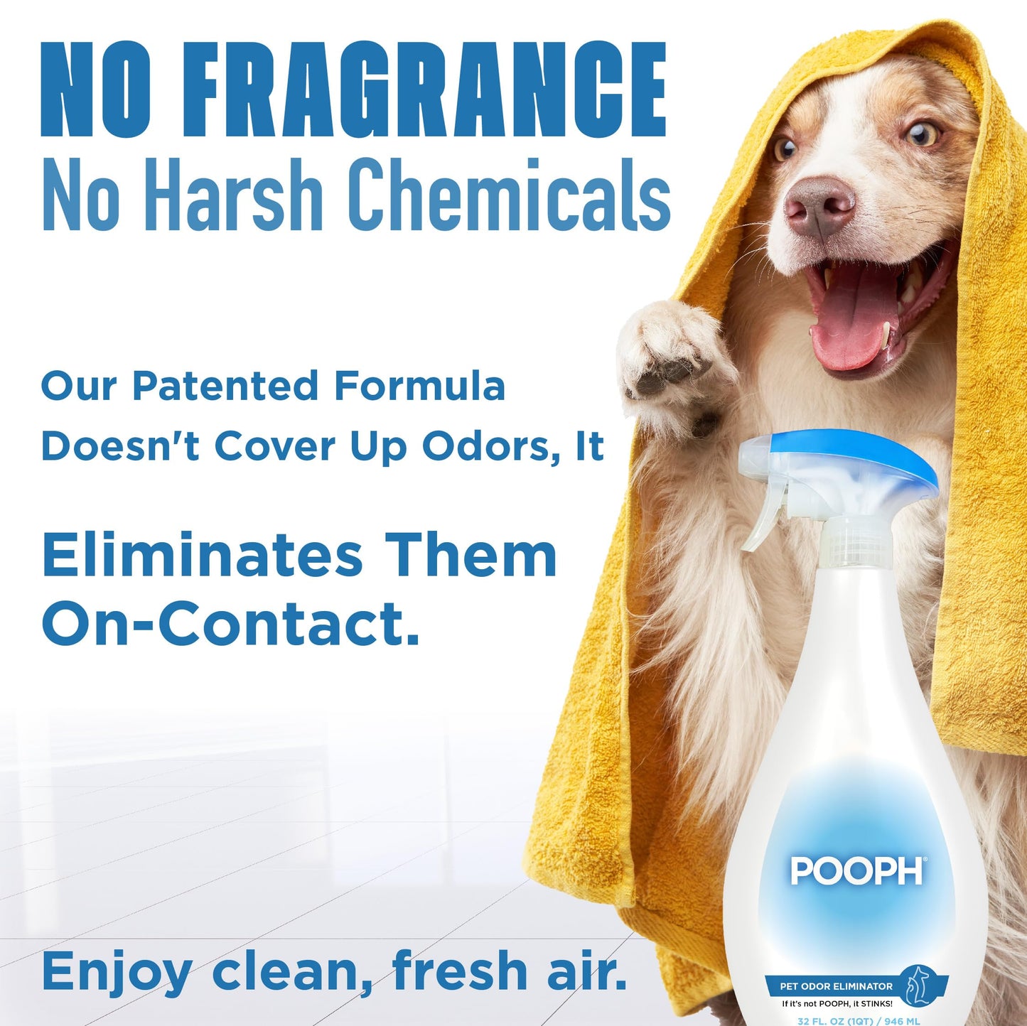 POOPH® Pet Odor Eliminator – 32 fl oz Bottle – Organic, NO Fragrances, NO Harsh Chemicals – Fast, Safe and Effective, Works On-Contact! For Home, Auto, Upholstery, Furniture – Safe for Pets & People