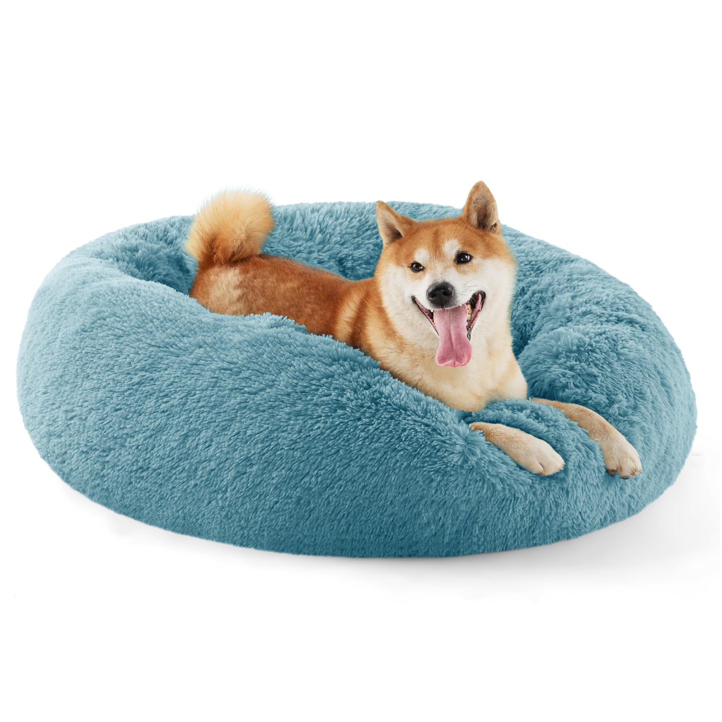 Bedsure Calming Dog Bed Medium Size Dog - Donut Washable Medium Pet Bed, 30 inches Anti-Slip Round Fluffy Plush Faux Fur Cat Bed, Fits up to 45 lbs Pets, Camel