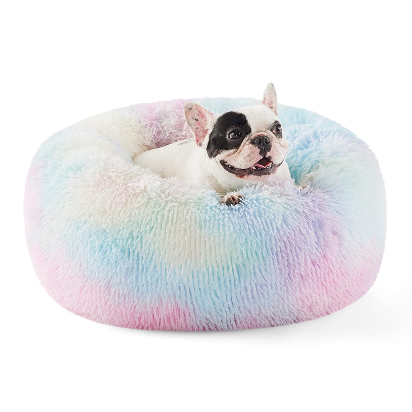 Bedsure Calming Dog Bed Medium Size Dog - Donut Washable Medium Pet Bed, 30 inches Anti-Slip Round Fluffy Plush Faux Fur Cat Bed, Fits up to 45 lbs Pets, Camel