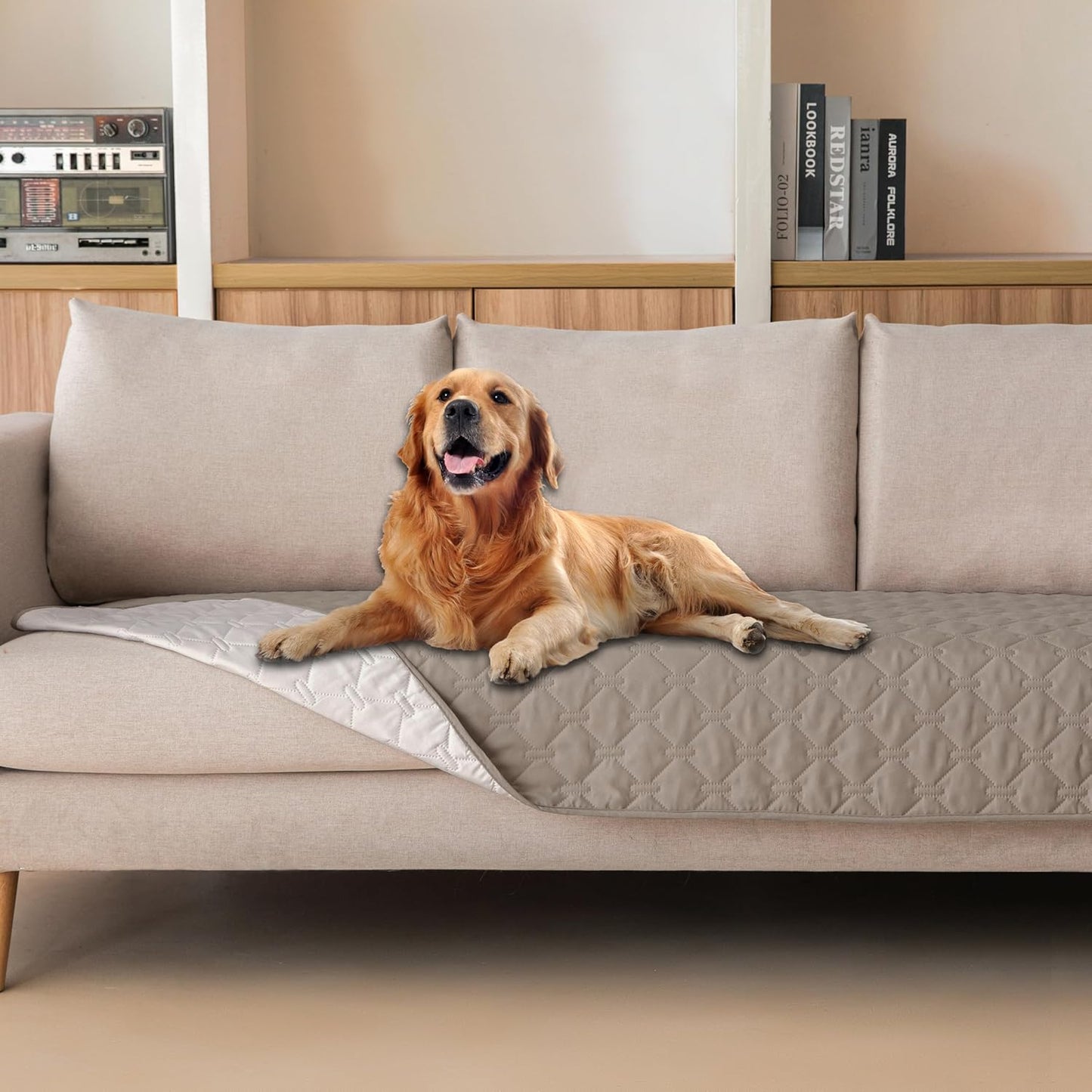 gogobunny 3X Stronger Waterproof Pet Blanket, Scratch Proof Furniture Protector for Dogs Cats, Reversible Cover 30x70 Inch, Dark Grey/Light Grey