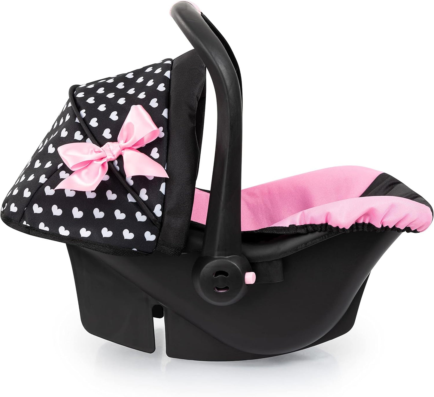Bayer Design Dolls: Deluxe Car Seat: Hearts Black & Pink - Pretend Play Accessory for Dolls/Plushes Up to 18", Ages 3+, Large