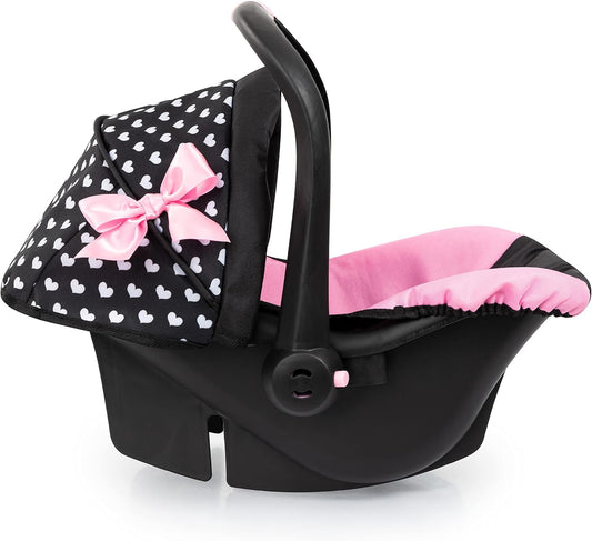 Bayer Design Dolls: Deluxe Car Seat: Hearts Black & Pink - Pretend Play Accessory for Dolls/Plushes Up to 18", Ages 3+, Large