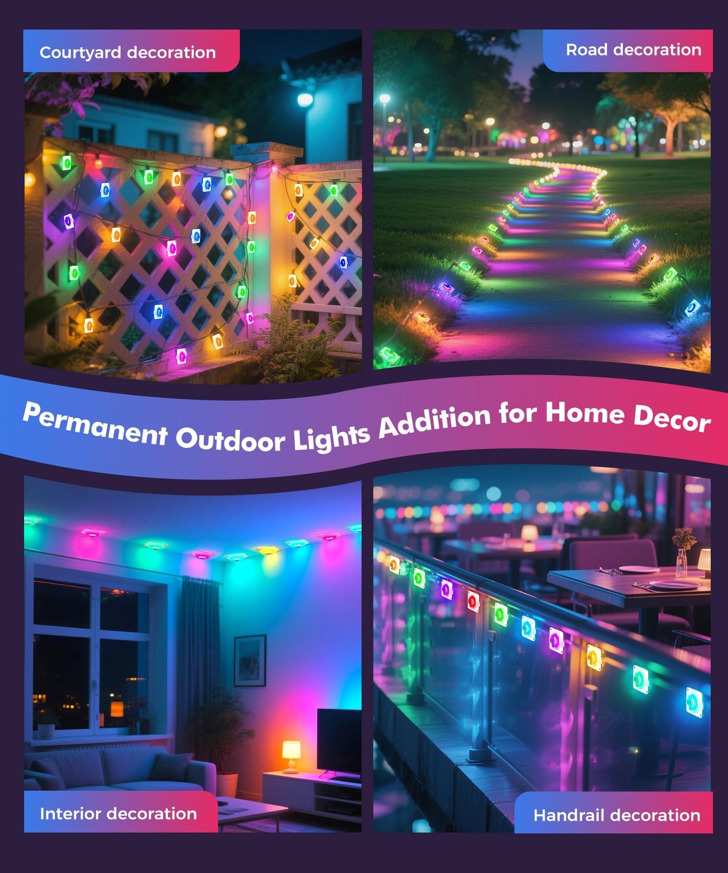 POOFZY Permanent Outdoor Lights for House,200ft RGB+IC Smart Outdoor Decor, 50 Scene Modes,App/Remote Control,IP67 Waterproof,for Christmas,Halloween,Daily & Holiday Party Decor,House Roof Lighting