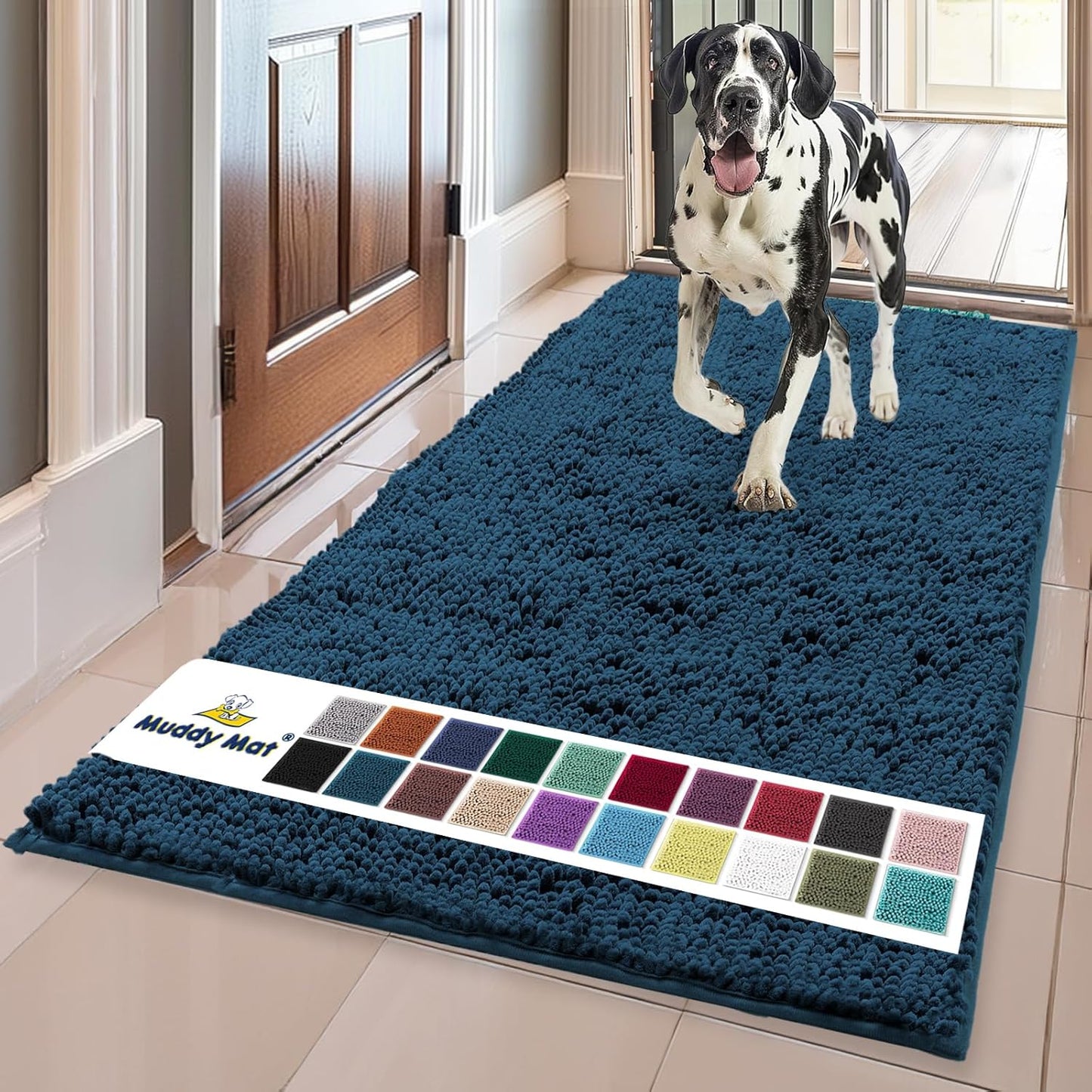 Muddy Mat® Shown on TV Super Absorbent Microfiber Dog Door Mat for Muddy Paws, Non-Slip Washable Pet Rug, Quick Dry Chenille Entryway Carpet, Machine Washable Indoor Outdoor mat, Grey 30"x19"
