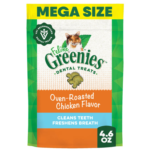 Greenies Feline Adult Dental Cat Treats, Oven Roasted Chicken Flavor, 9.75 oz. Tub