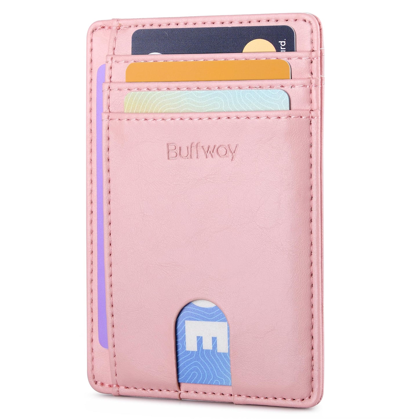 Buffway Slim Minimalist Front Pocket RFID Blocking Leather Wallets for Men and Women - Alaska Black