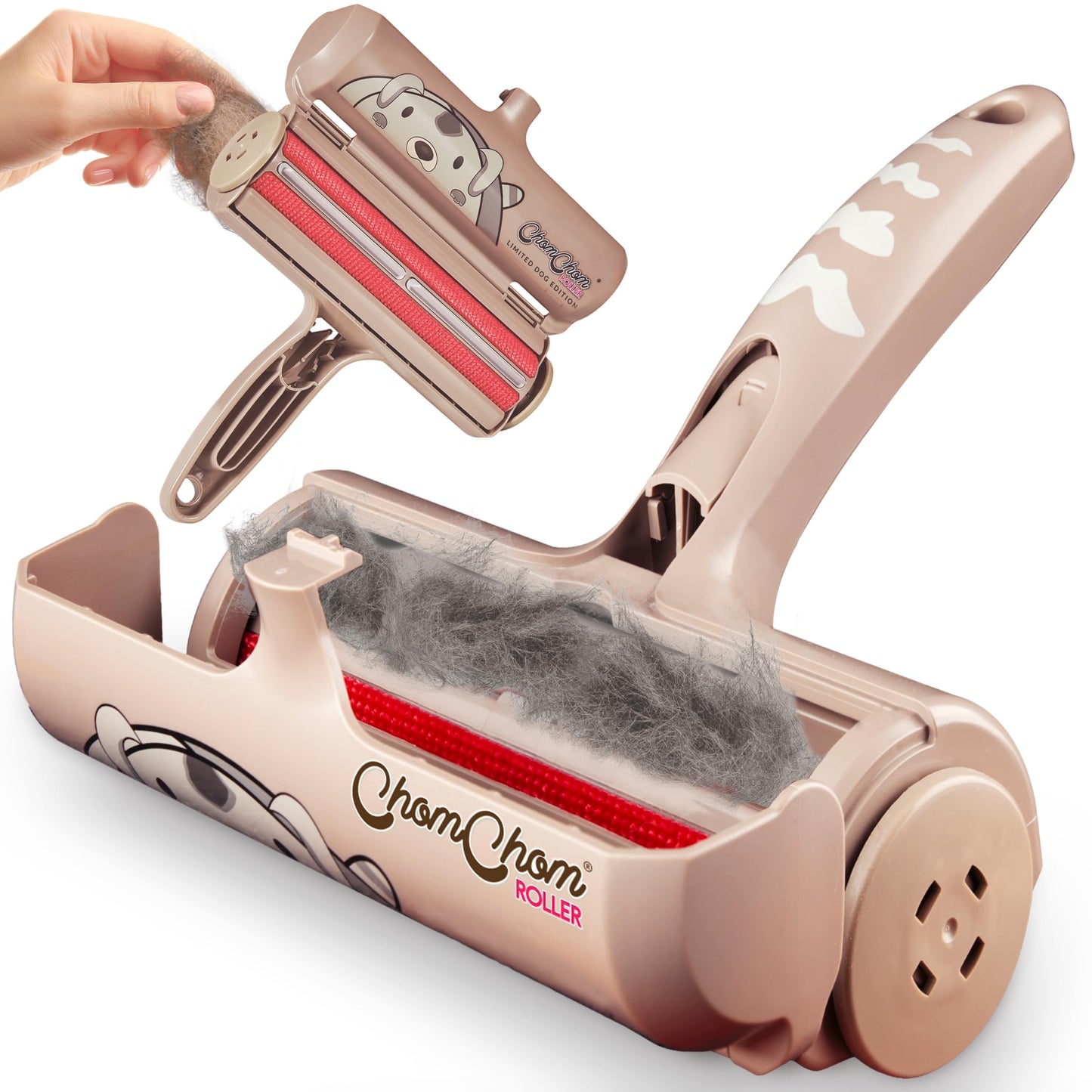 ChomChom Roller Pet Hair Remover – Original Size Reusable Lint Roller for Cat & Dog Hair on Furniture, Couch, Carpet, Car, Rugs & Bedding – Portable, Eco-Friendly (White)