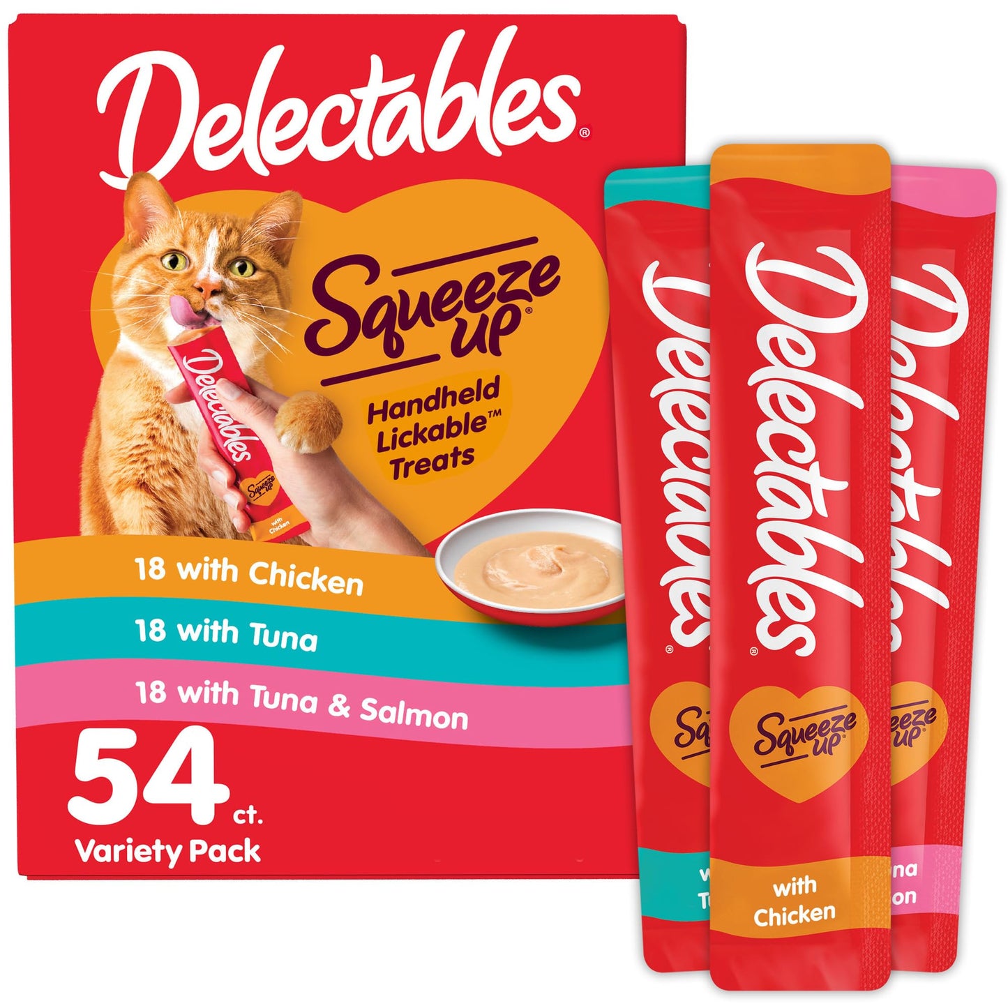 Delectables Squeeze Up Variety Pack, Creamy Squeezable Puree, Lickable Wet Cat Treats, Grain Free, No Added Fillers, No By-Products, No Added Preservatives, 0.5 Ounces Tube, 24 Tubes Total