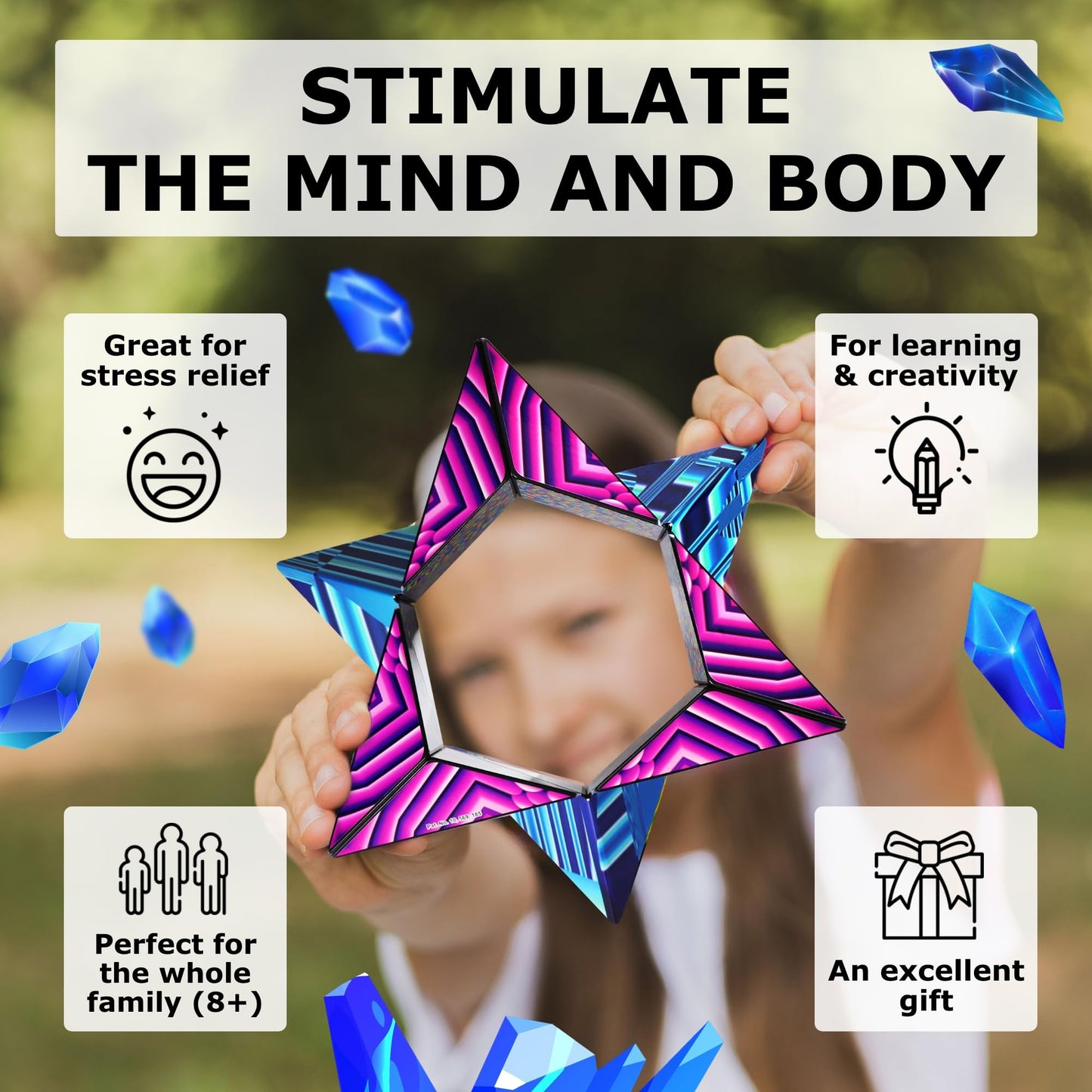 SHASHIBO Shape Shifting Box - Award-Winning Fidget Toy w/ 36 Rare Earth Magnets - Fidget Cube Transforms Into Over 70 Shapes, Sensory Toy Gift for Kids, Teens, and Adults (Vapor)