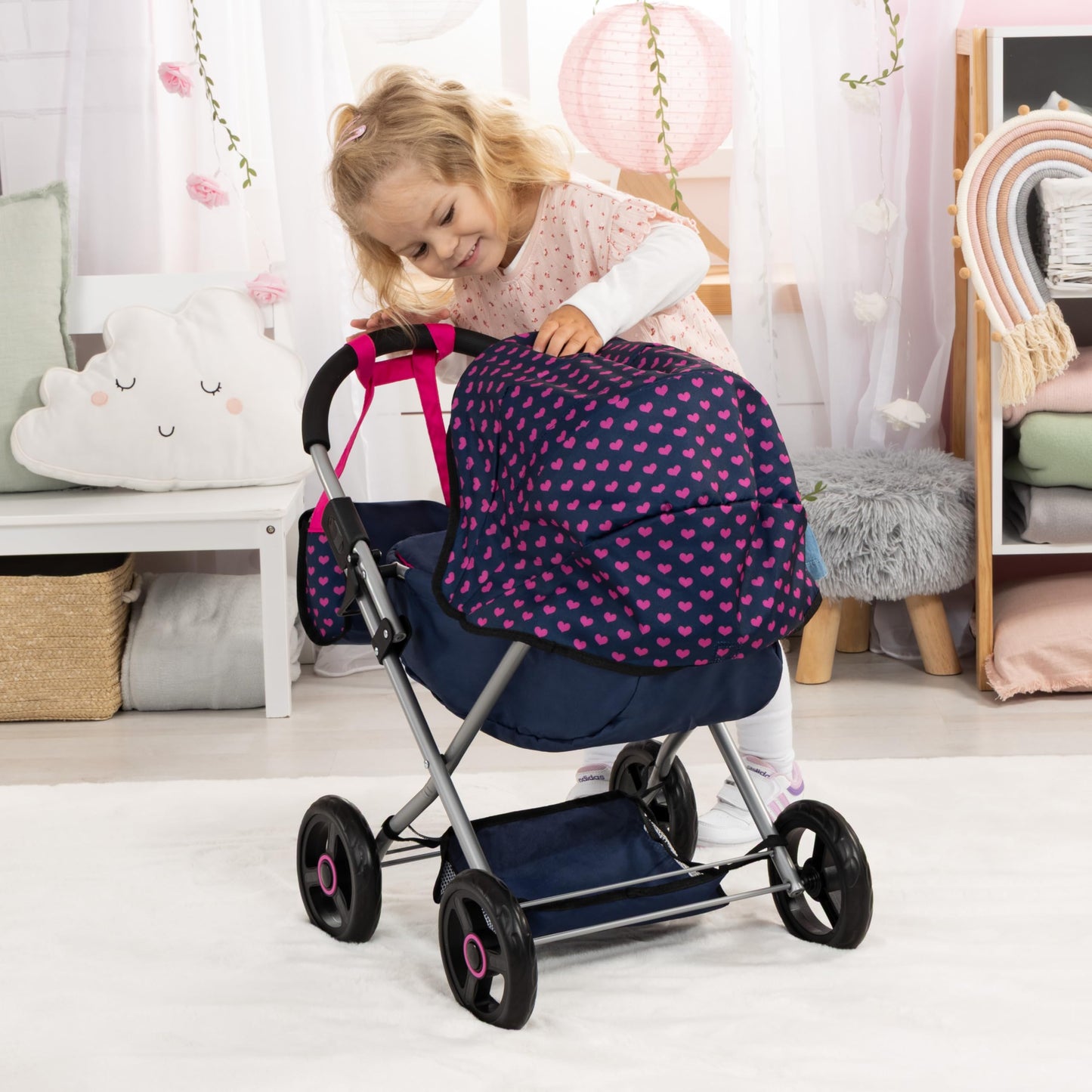 Bayer: 4-in-1 Toy Baby Doll Pram Stroller Cosy Set - Dolls Up to 18" (Pink/Grey) | Baby Dolls | Pretend | Dress up | Accessory
