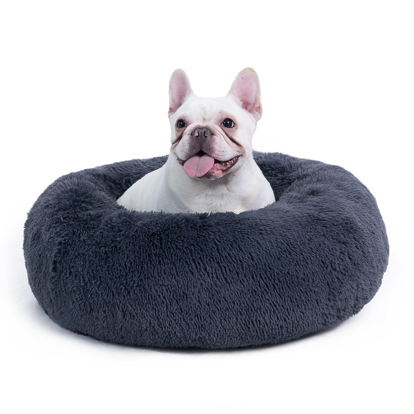 Bedsure Calming Dog Bed Medium Size Dog - Donut Washable Medium Pet Bed, 30 inches Anti-Slip Round Fluffy Plush Faux Fur Cat Bed, Fits up to 45 lbs Pets, Camel