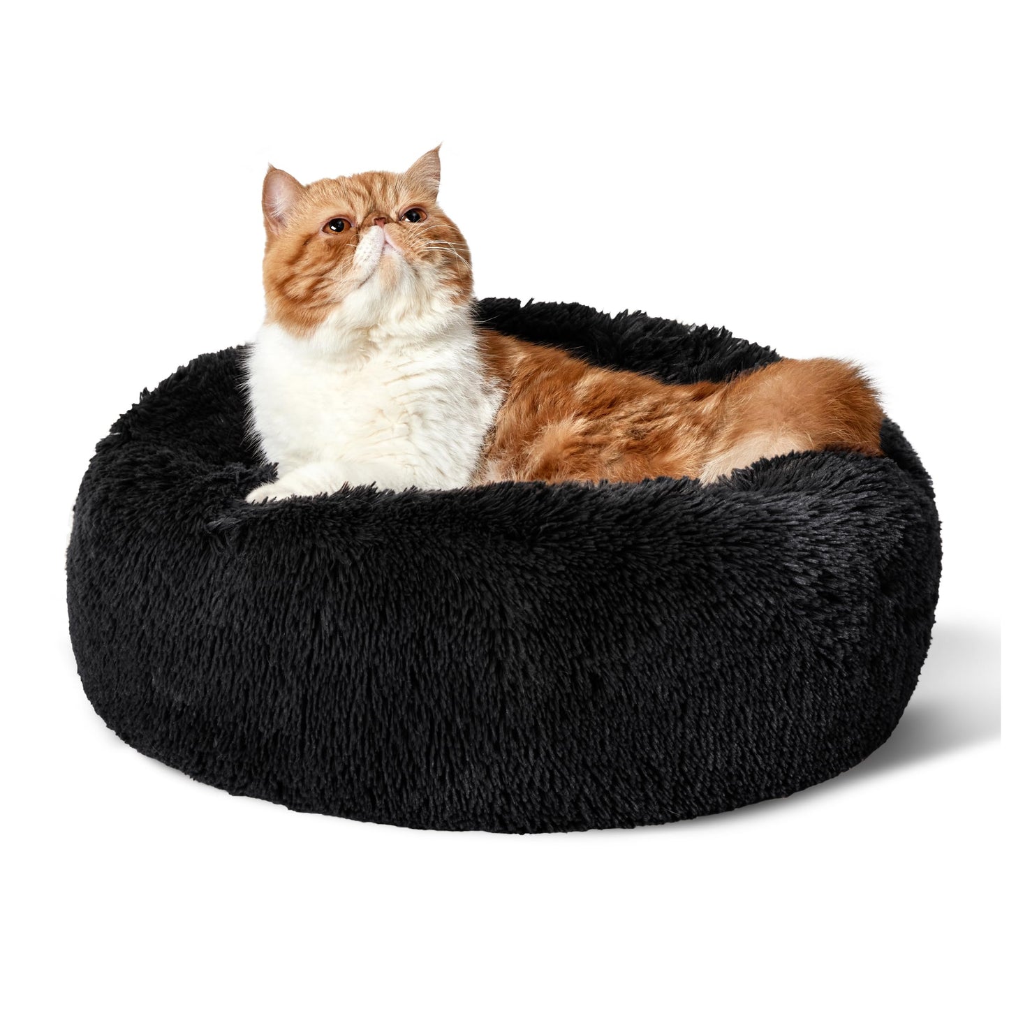 Bedsure Calming Dog Bed Medium Size Dog - Donut Washable Medium Pet Bed, 30 inches Anti-Slip Round Fluffy Plush Faux Fur Cat Bed, Fits up to 45 lbs Pets, Camel